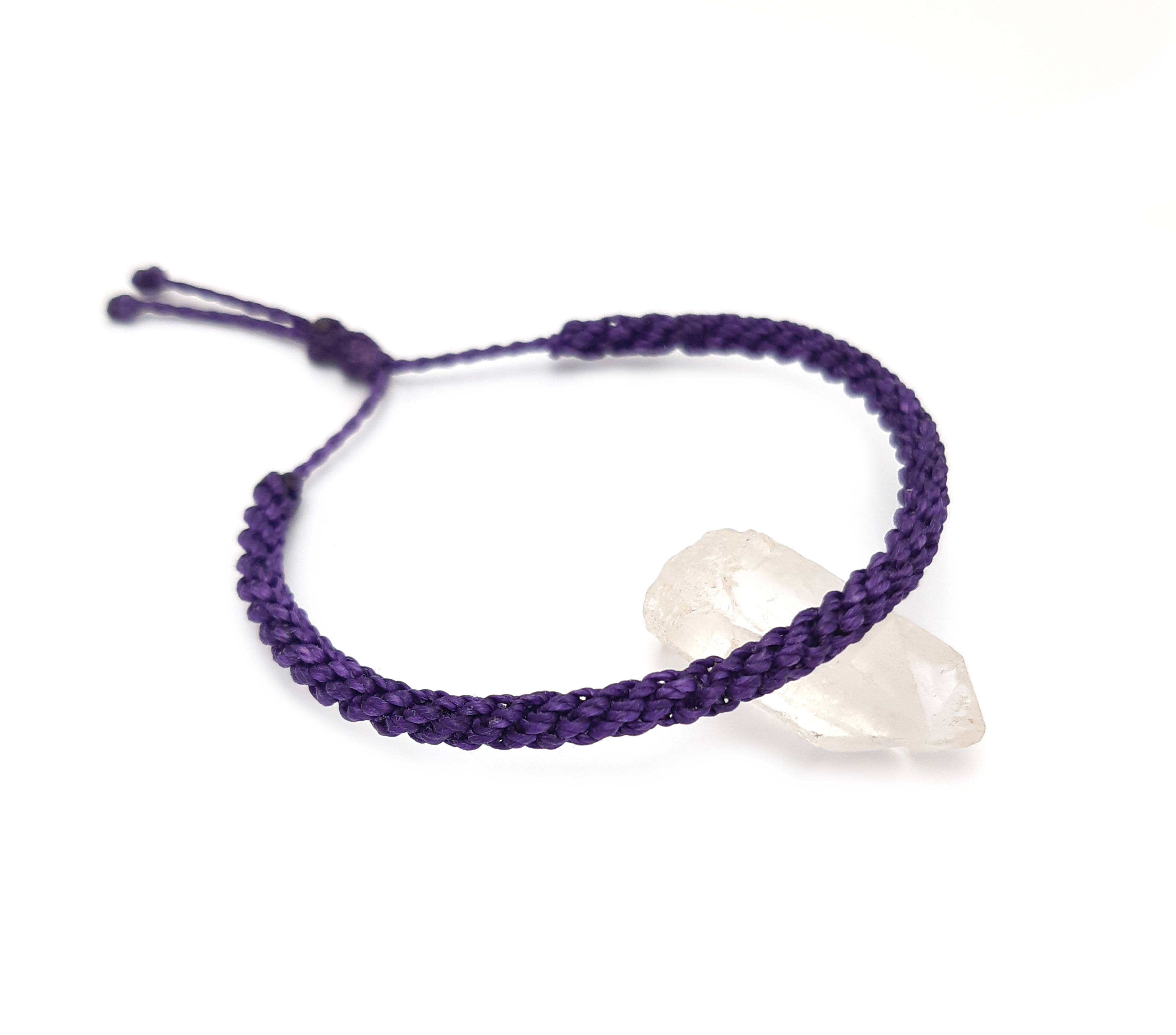 Bracelet Violet Modèle Double Spirale Tissé Main Avec Du Fil Ciré. Ajustable & Résistant à l'eau.