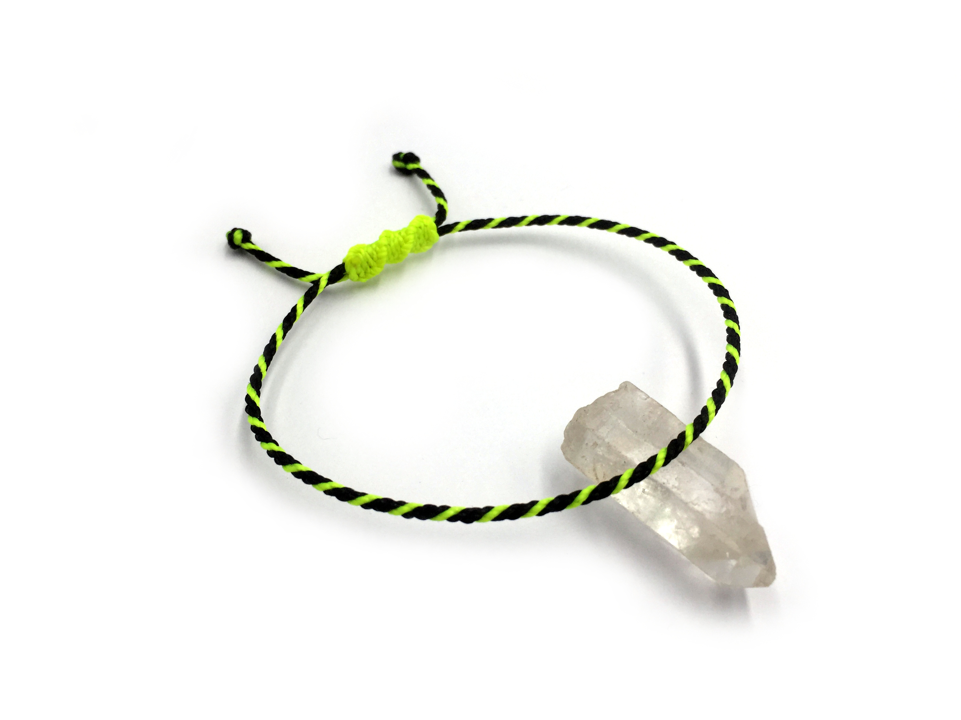 Bracelet Noir & Jaune Fluo Modèle Corde Tressé Main Avec Du Fil Ciré Résistant à l' Eau & Ajustable Avec Un Nœud Coulissant
