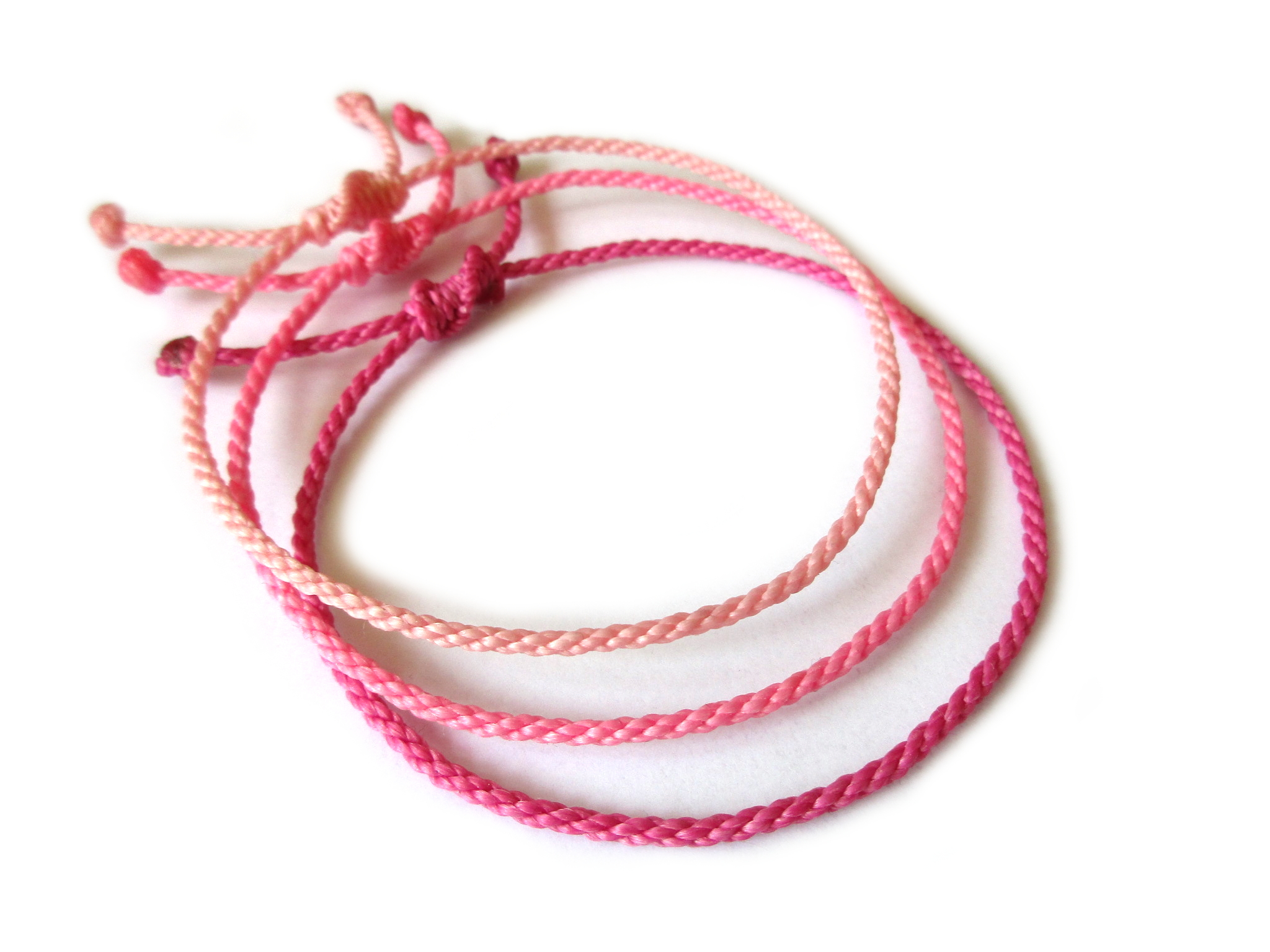 X3 Bracelets Mix Rose Modèle Corde Tressé Main Avec Du Fil Ciré. Résistant à l' Eau & Ajustable Avec Un Nœud Coulissant.