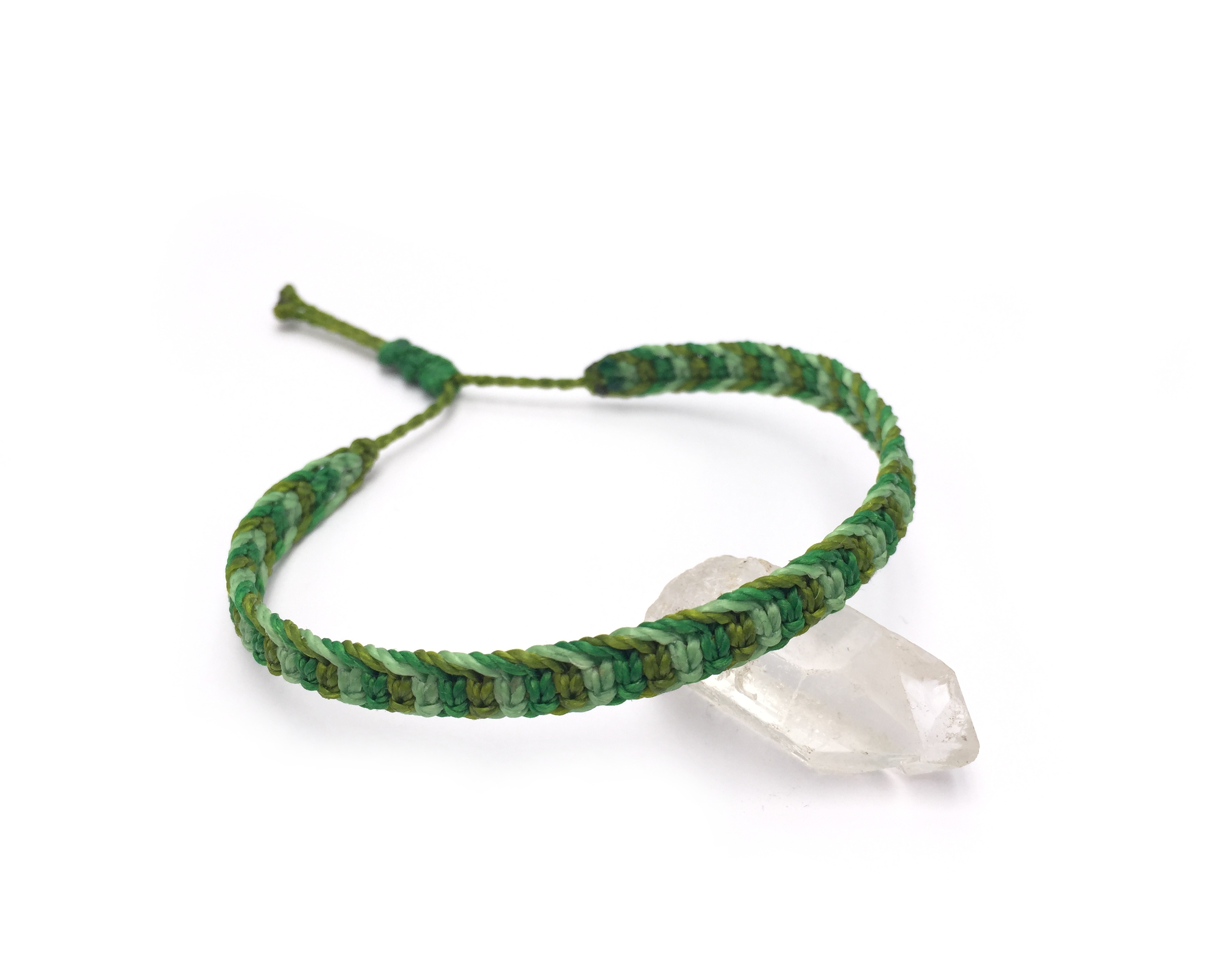  Bracelet Vert (3 Tons) Modèle Plat Tissé Main Avec Du Fil Ciré. Ajustable & Résistant à l'eau.