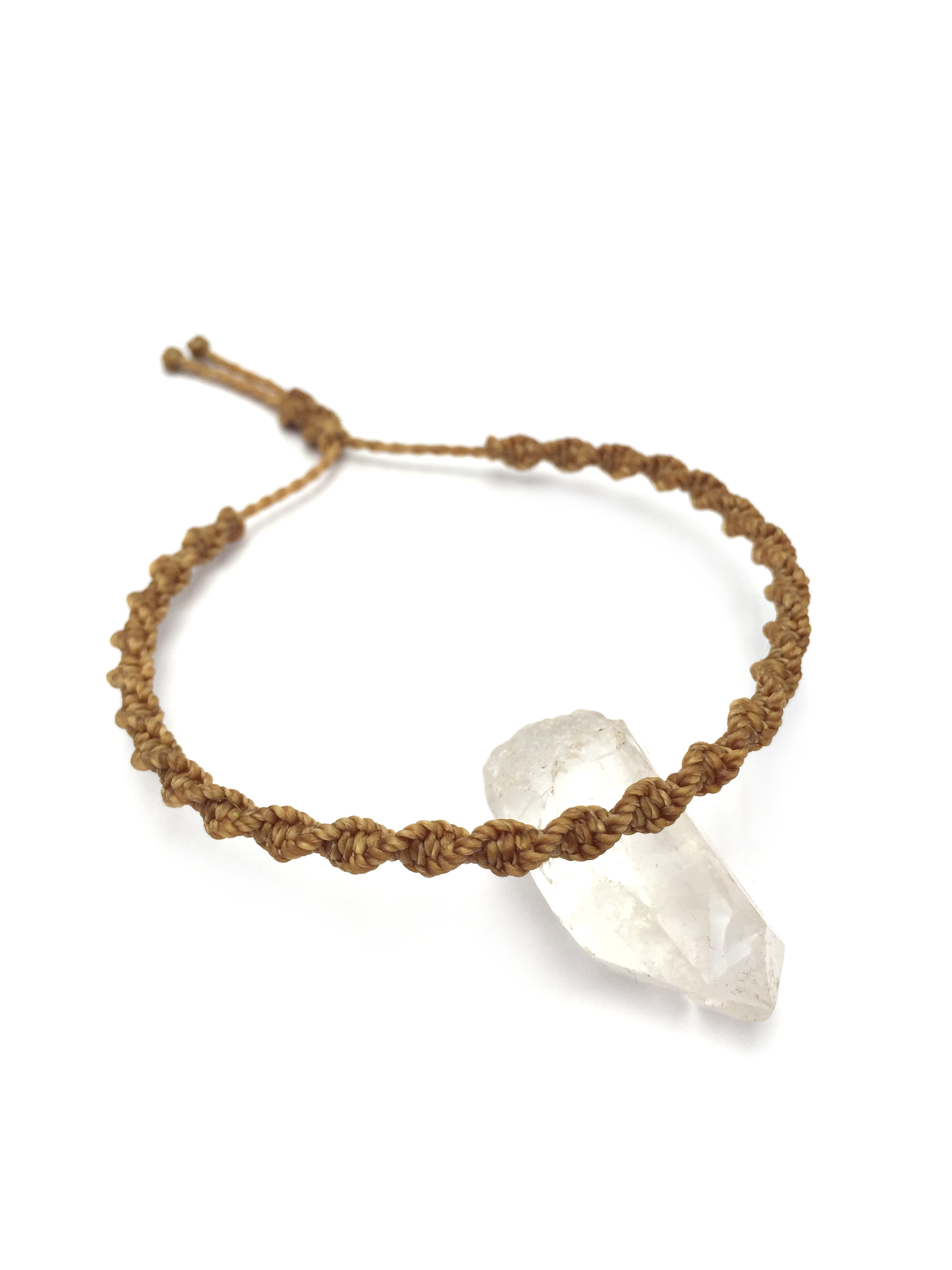 Bracelet Marron Clair Modèle Spirale Tissé Main Avec Du Fil Ciré. Ajustable & Résistant à l'eau.