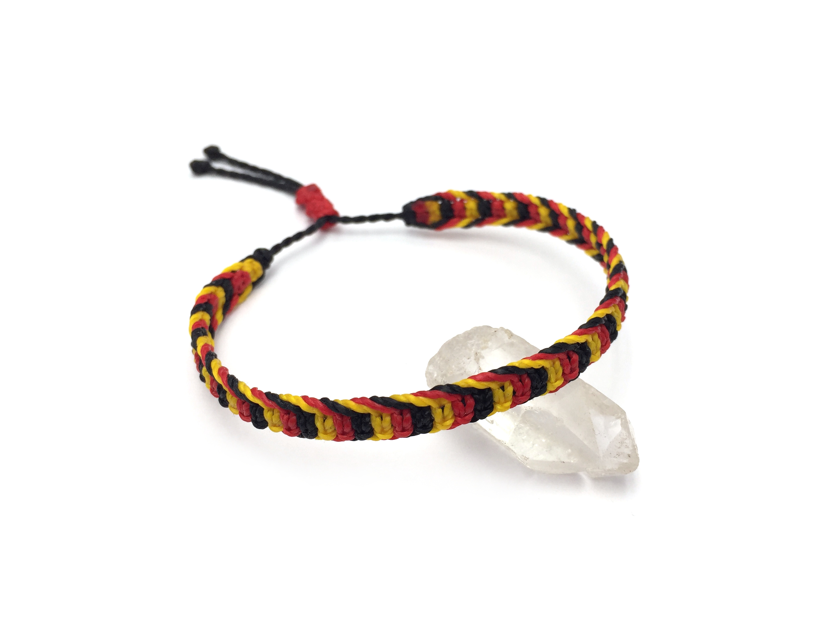  Bracelet Rouge Jaune & Noir Modèle Plat Tissé Main. Ajustable & Résistant à l'eau. Couleur Drapeaux Allemagne Belgique.