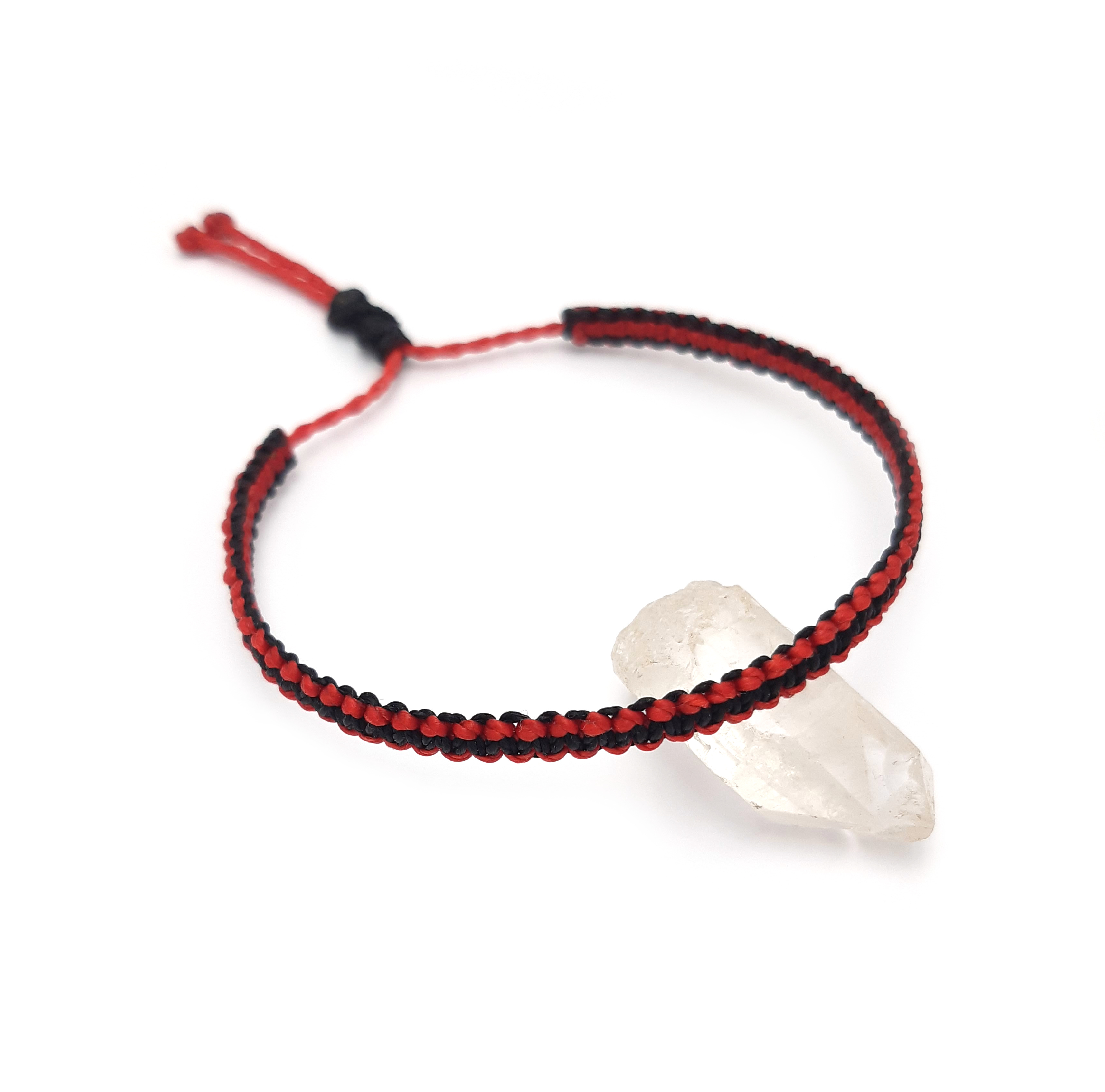 Bracelet Rouge & Noir Modèle Fin Tissé Main Avec Du Fil Ciré. Ajustable & Résistant à l'eau.