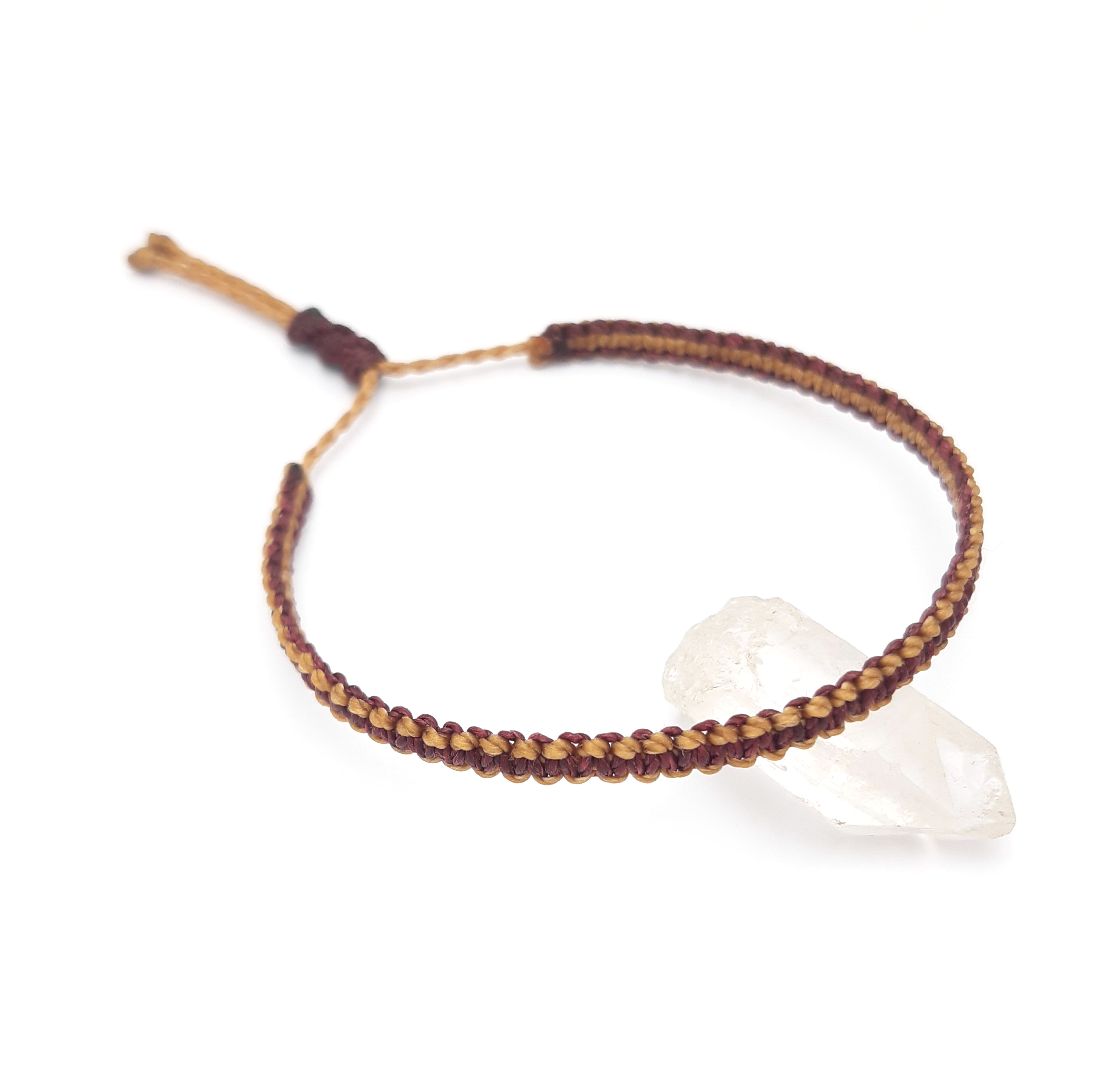 Bracelet Prune & Marron Clair Modèle Fin Tissé Main Avec Du Fil Ciré. Ajustable & Résistant à l'eau.