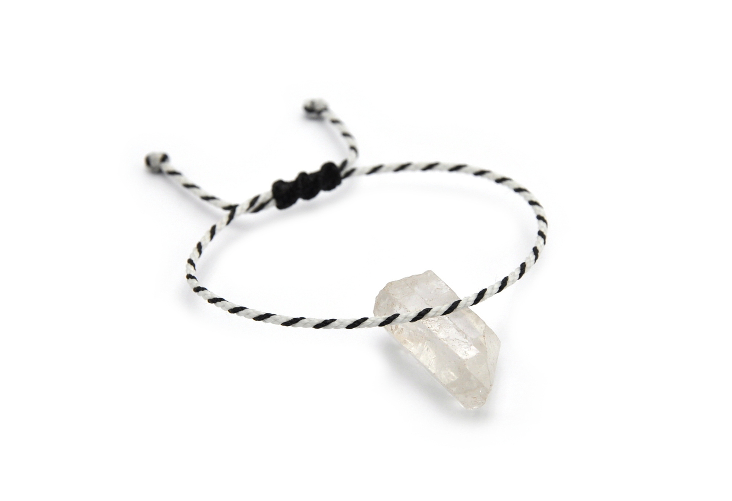Bracelet Blanc & Noir Modèle Corde Tressé Main Avec Du Fil Ciré Résistant à l' Eau & Ajustable Avec Un Nœud Coulissant