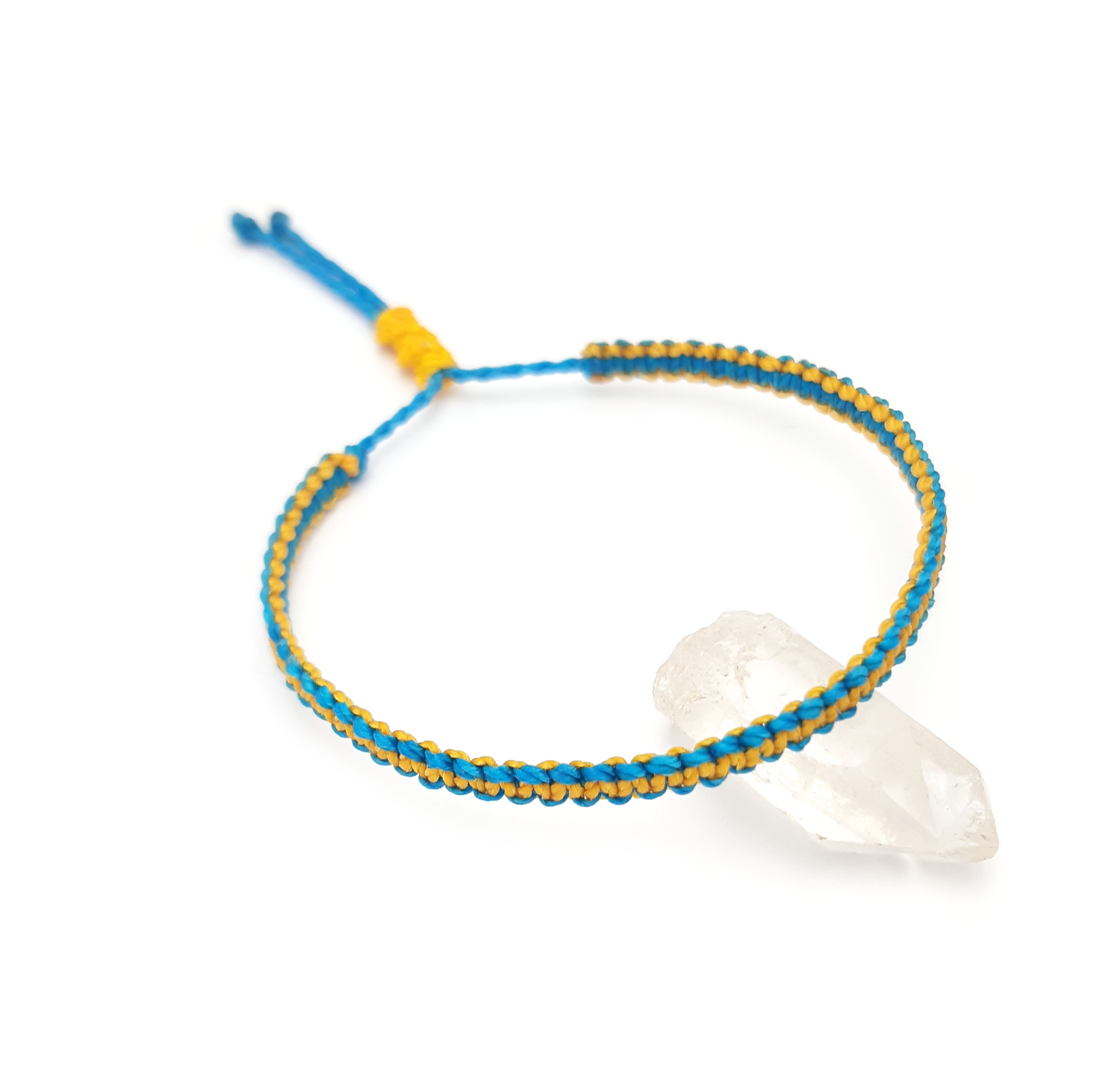 Bracelet Bleu Azur & Jaune Modèle Fin Tissé Main Avec Du Fil Ciré. Ajustable & Résistant à l'eau. Drapeau Ukraine Suède.