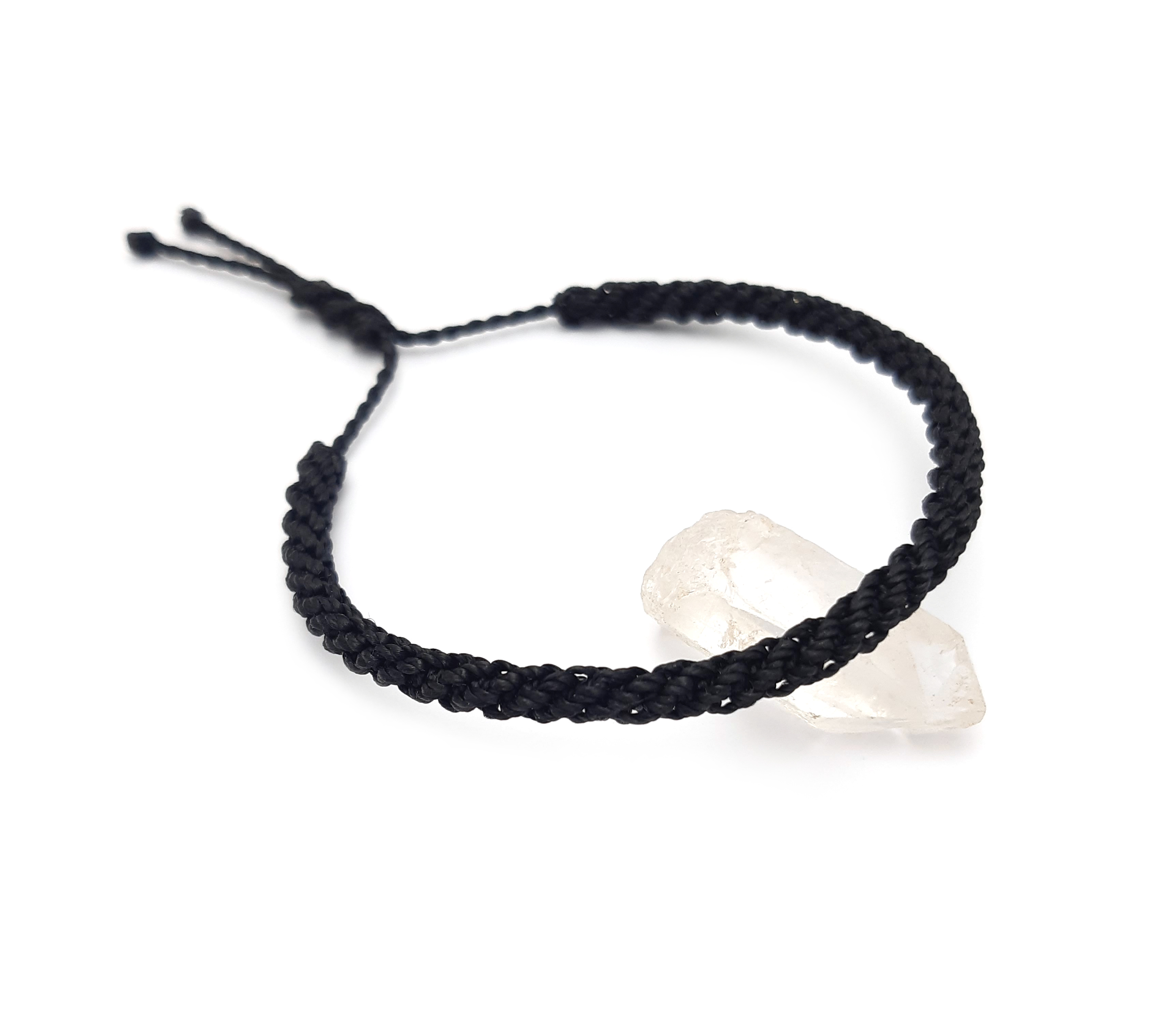 Bracelet Noir Modèle Double Spirale Tissé Main Avec Du Fil Ciré. Ajustable & Résistant à l'eau.