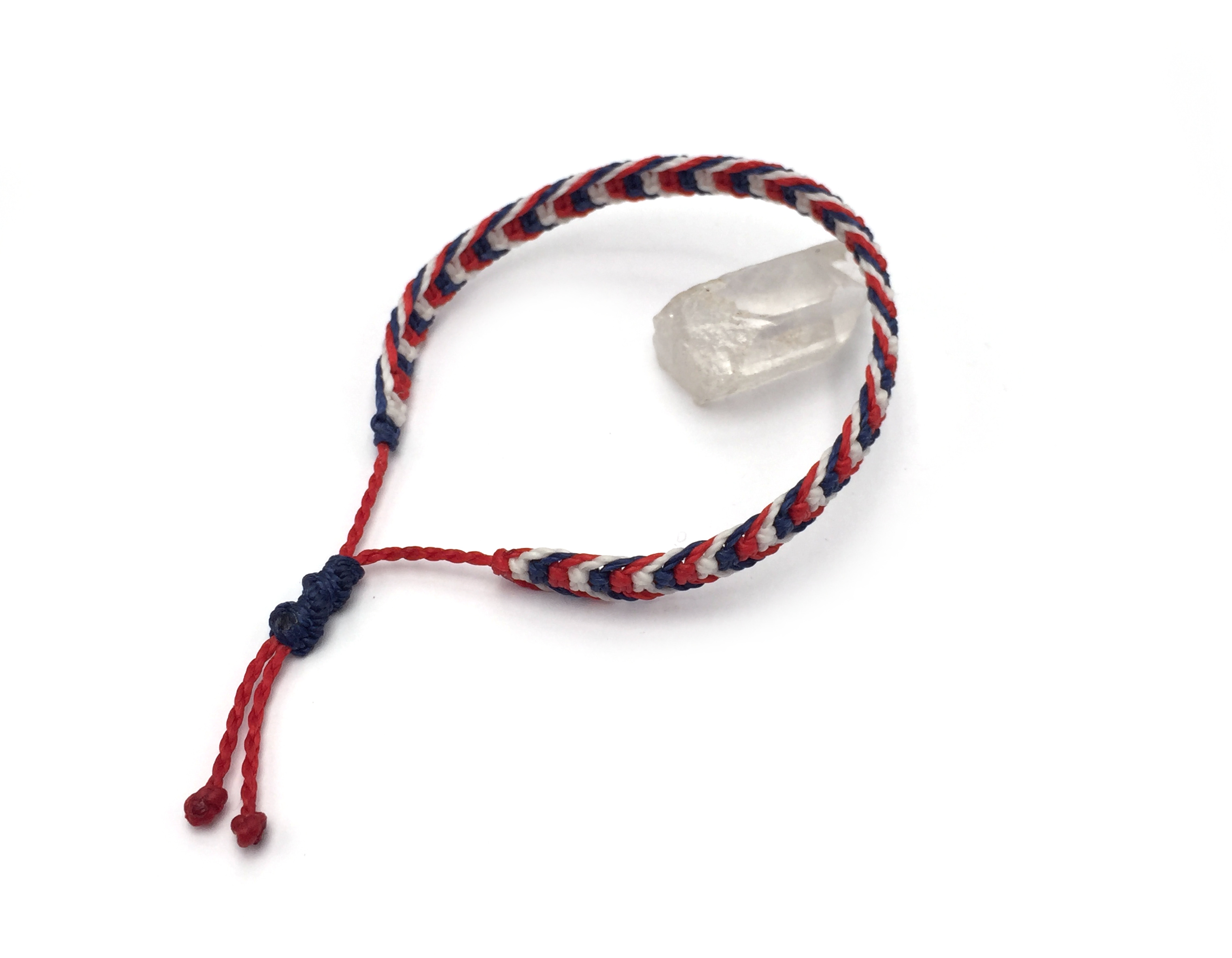  Bracelet Bleu Marine Blanc & Rouge Modèle Plat Tissé Main. Ajustable & Résistant à l'eau. Couleur Drapeaux Royaume-Uni USA Norvège.
