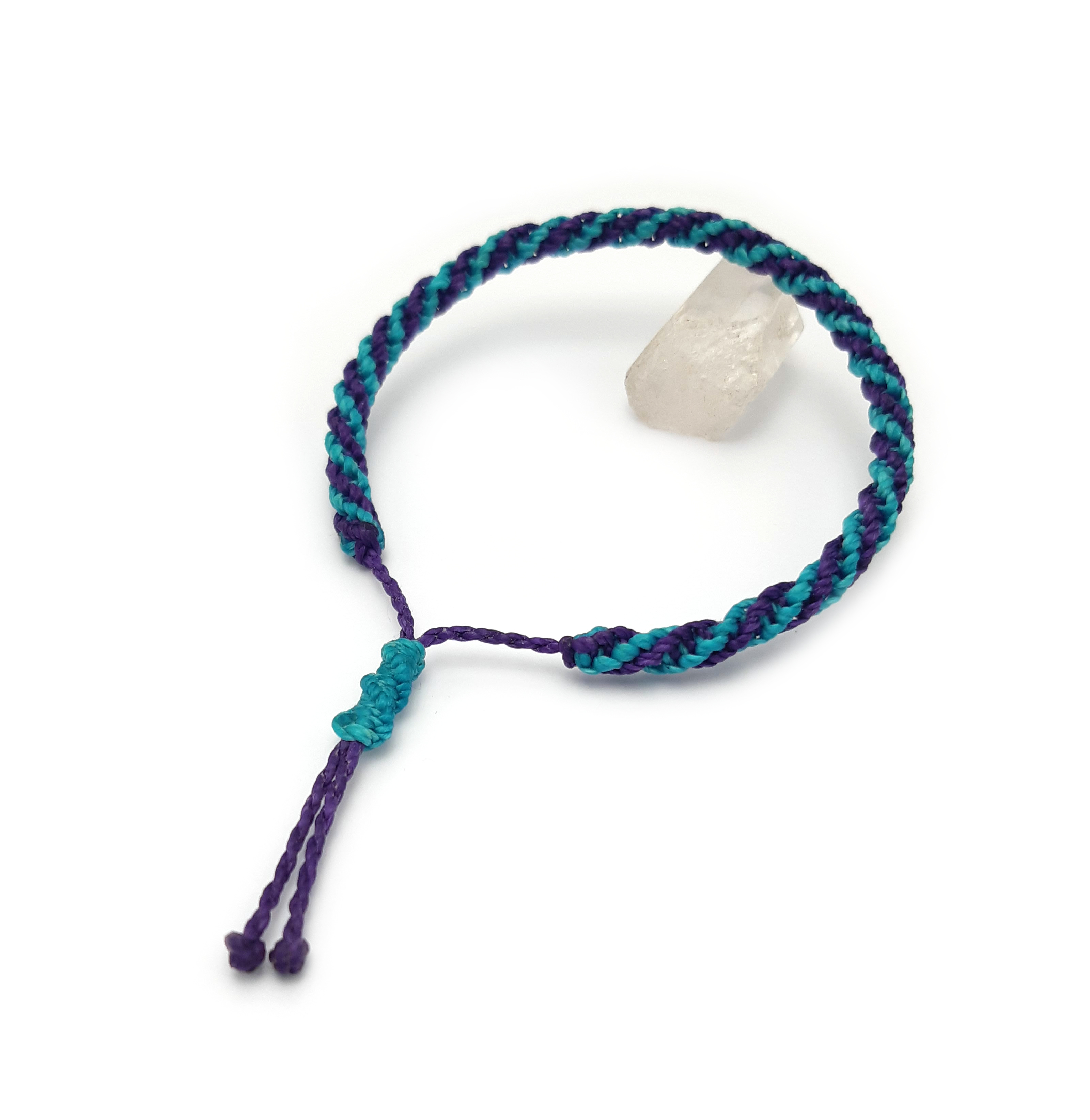 Bracelet Violet & Bleu Turquoise Modèle Double Spirale Tissé Main Avec Du Fil Ciré. Ajustable & Résistant à l'eau.