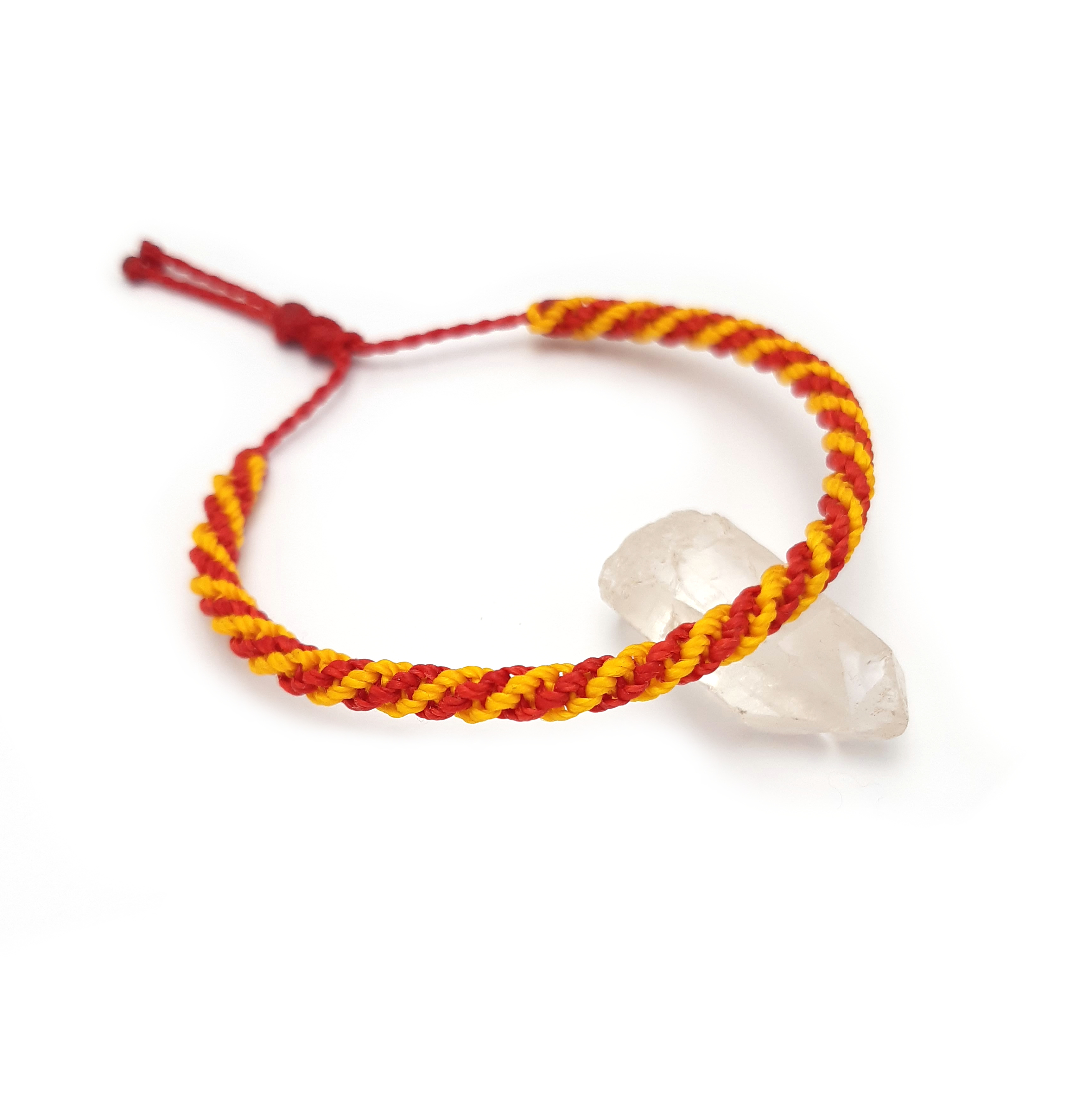 Bracelet Rouge & Jaune Modèle Double Spirale Tissé Main Avec Du Fil Ciré. Couleur Drapeau Espagne Catalogne Chine.