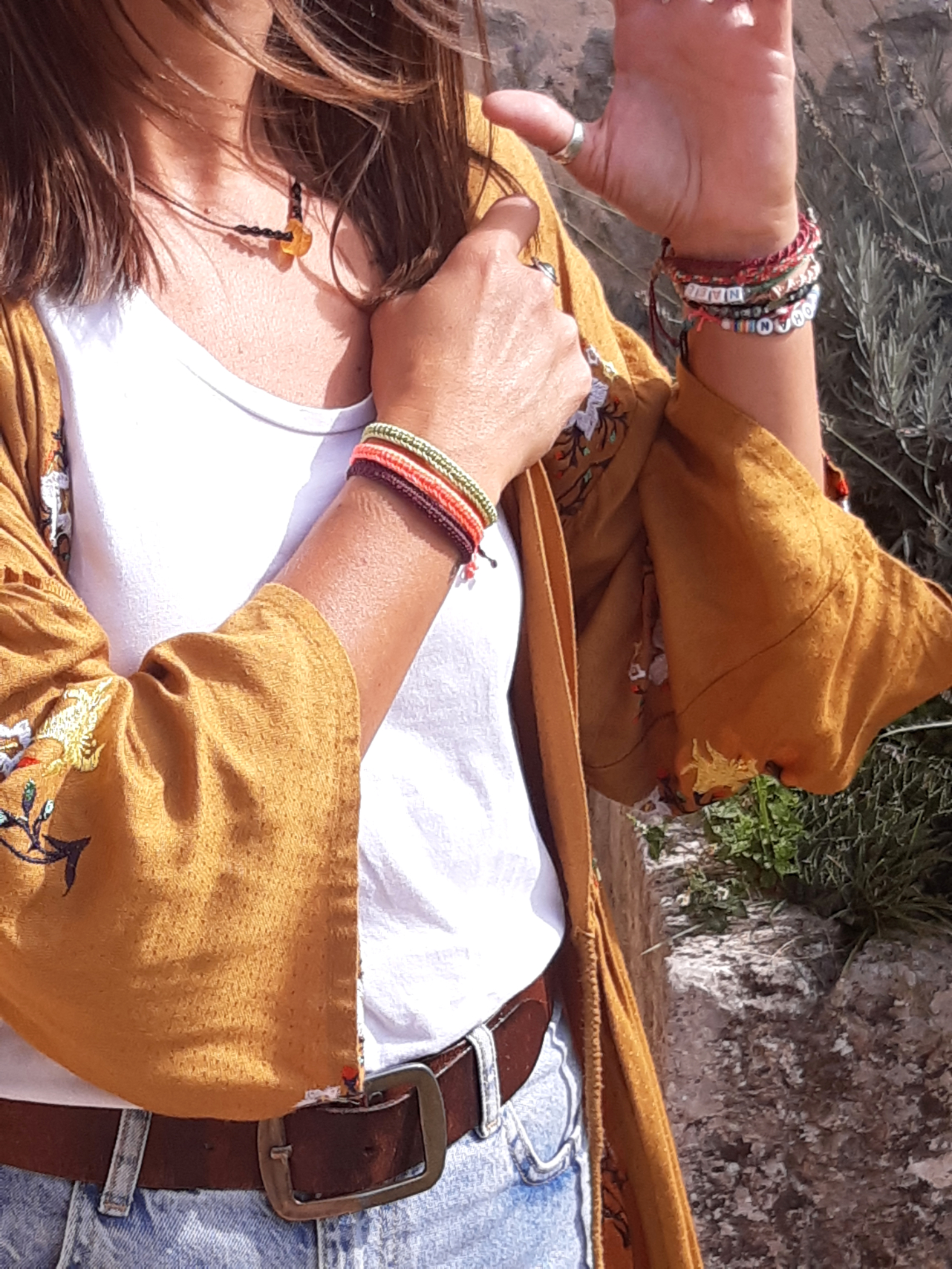  Bracelet Prune Modèle Plat Tissé Main Avec du Fil Ciré. Ajustable & Résistant à l'eau. 