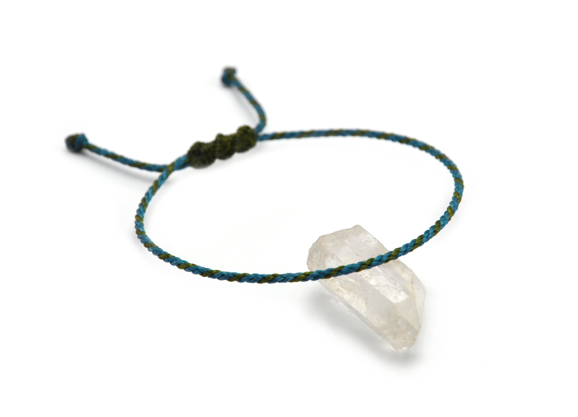 Bracelet Bleu Pétrole & Vert Kaki Modèle Corde Tressé Main Avec Du Fil Ciré Résistant à l' Eau & Ajustable Avec Un Nœud Coulissant