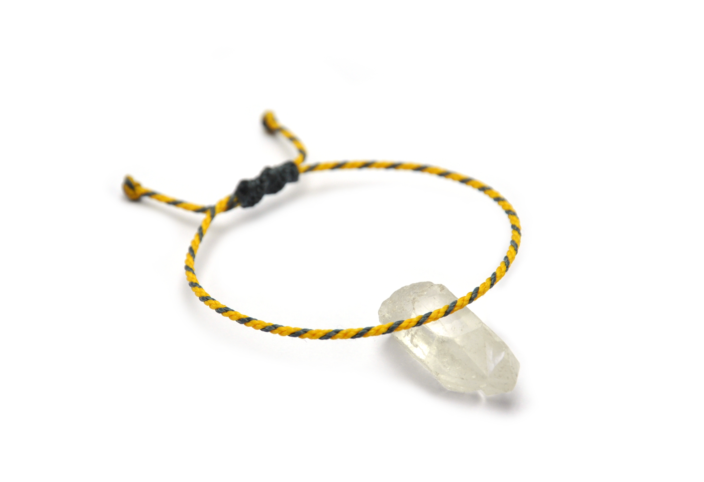 Bracelet Jaune & Gris Anthracite Modèle Corde Tressé Main Avec Du Fil Ciré Résistant à l' Eau & Ajustable Avec Un Nœud Coulissant