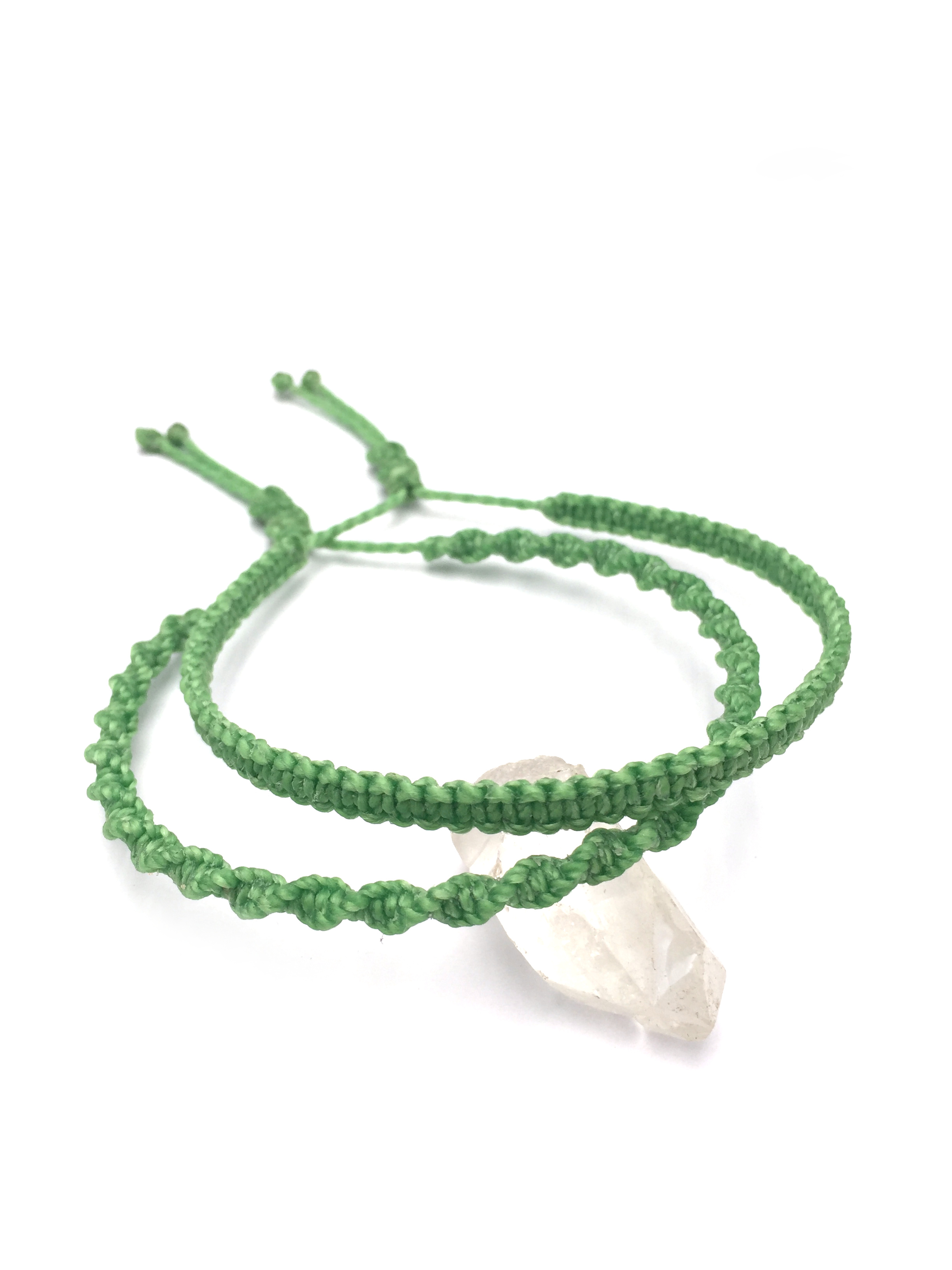 X2 Bracelets Vert Pomme Clair Modèle Spirale & Fin Tissés Main Avec Du Fil Ciré. Ajustables & Résistants à l'eau.
