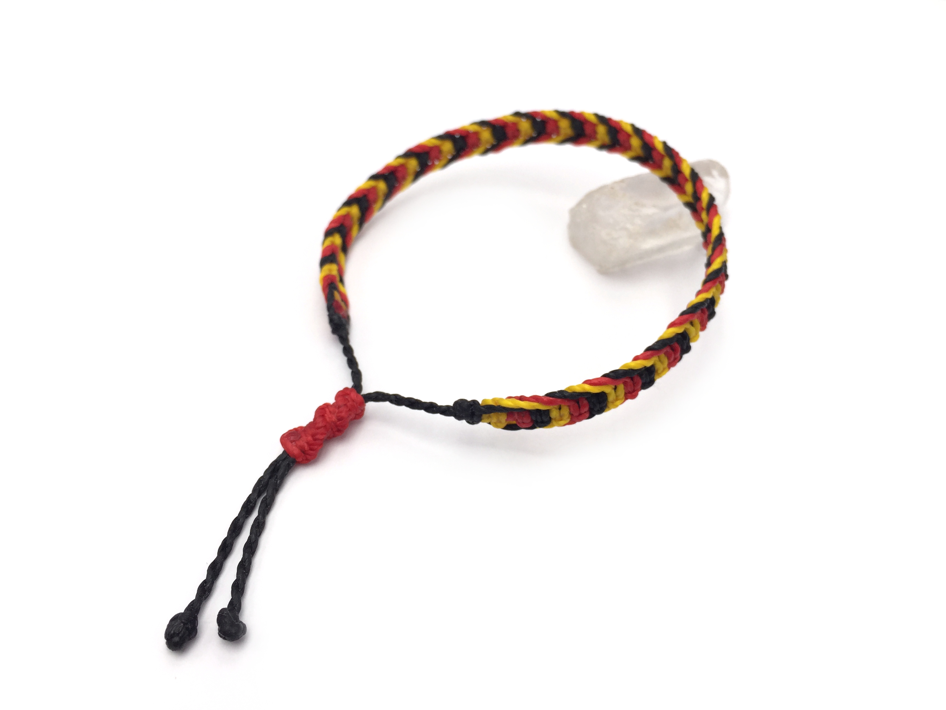  Bracelet Rouge Jaune & Noir Modèle Plat Tissé Main. Ajustable & Résistant à l'eau. Couleur Drapeaux Allemagne Belgique.