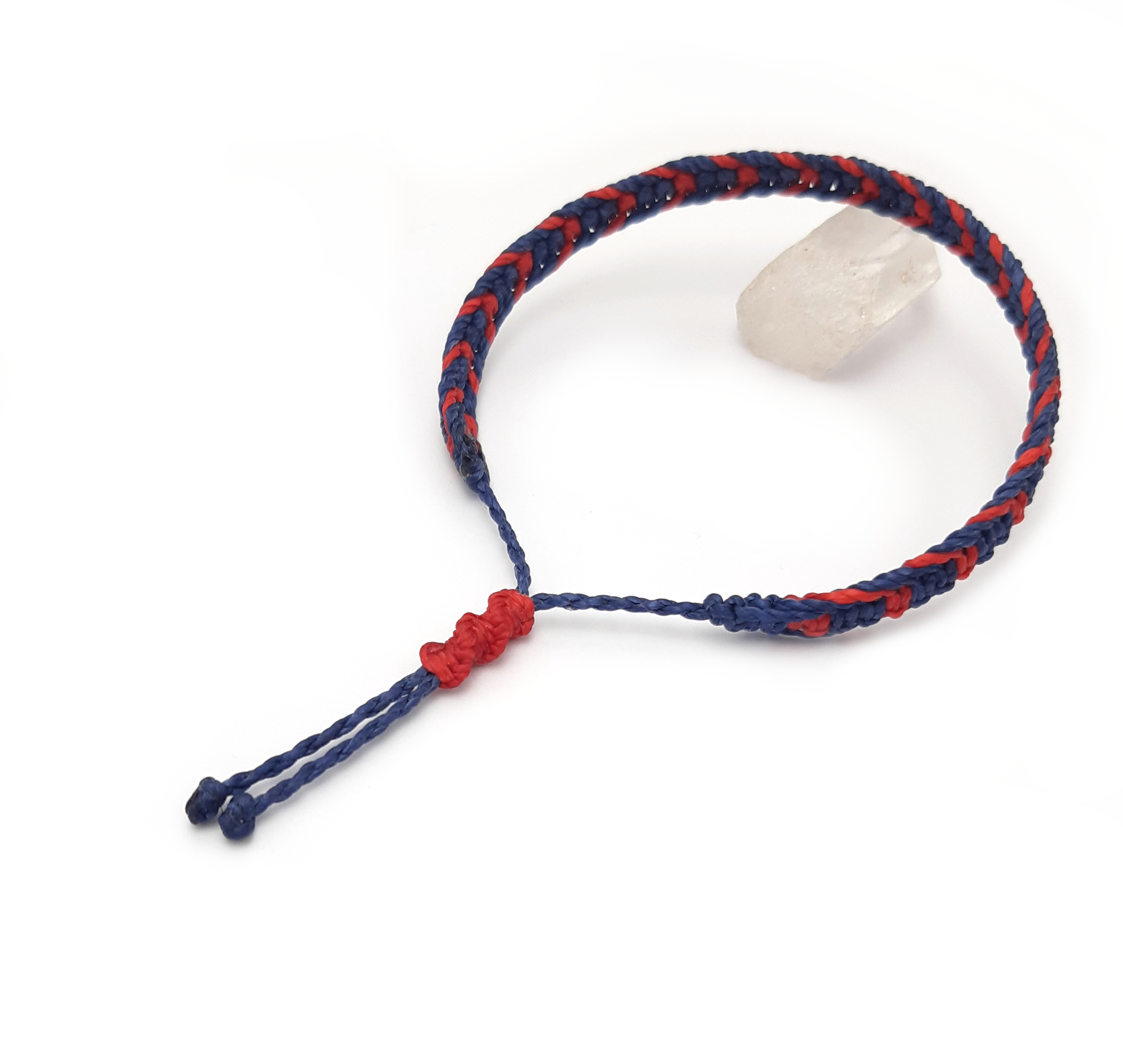  Bracelet Bleu Marine & Rouge Modèle Plat Tissé Main Avec du Fil Ciré. Ajustable & Résistant à l'eau. 