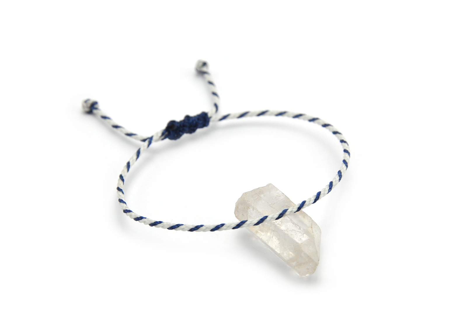 Bracelet Blanc & Bleu Marine Modèle Corde Tressé Main Avec Du Fil Ciré Résistant à l' Eau & Ajustable Avec Un Nœud Coulissant