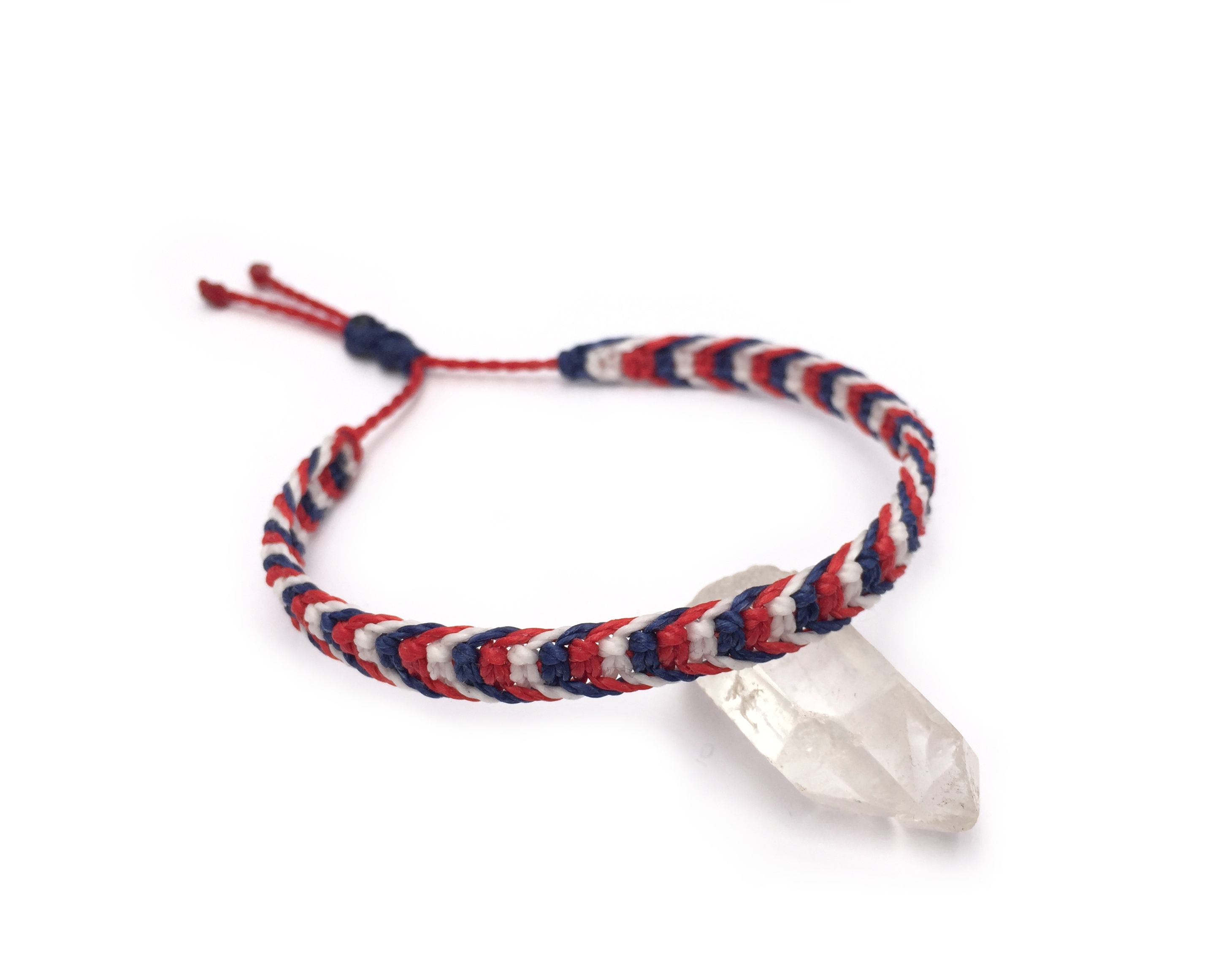  Bracelet Bleu Marine Blanc & Rouge Modèle Plat Tissé Main. Ajustable & Résistant à l'eau. Couleur Drapeaux Royaume-Uni USA Norvège.