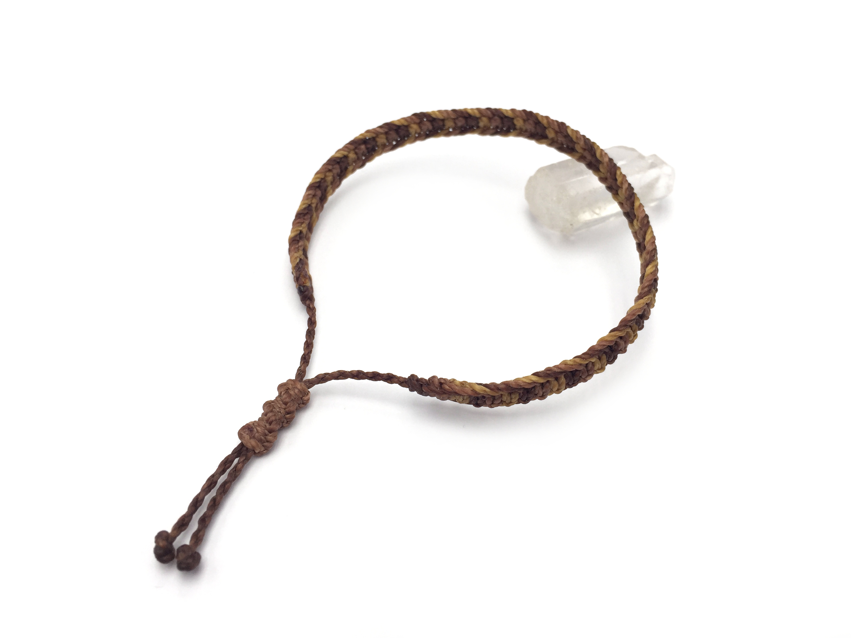  Bracelet Marron (3 Nuances) Modèle Plat Tissé Main Avec Du Fil Ciré. Ajustable & Résistant à l'eau.