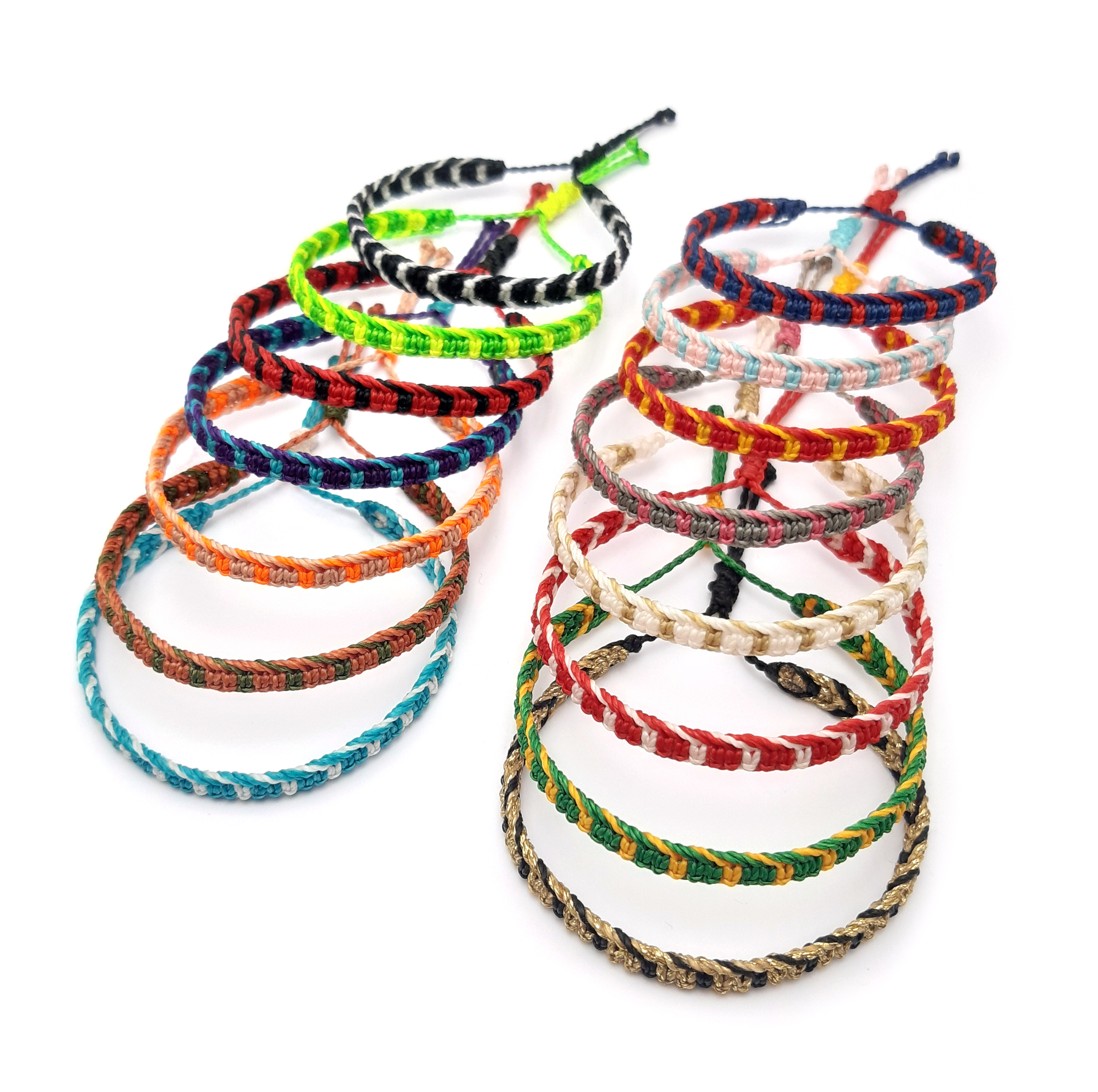 Bracelet Deux Couleurs Modèle Plat Avec 60 Nuances Au Choix Tissé Main & Nœud Personnalisable