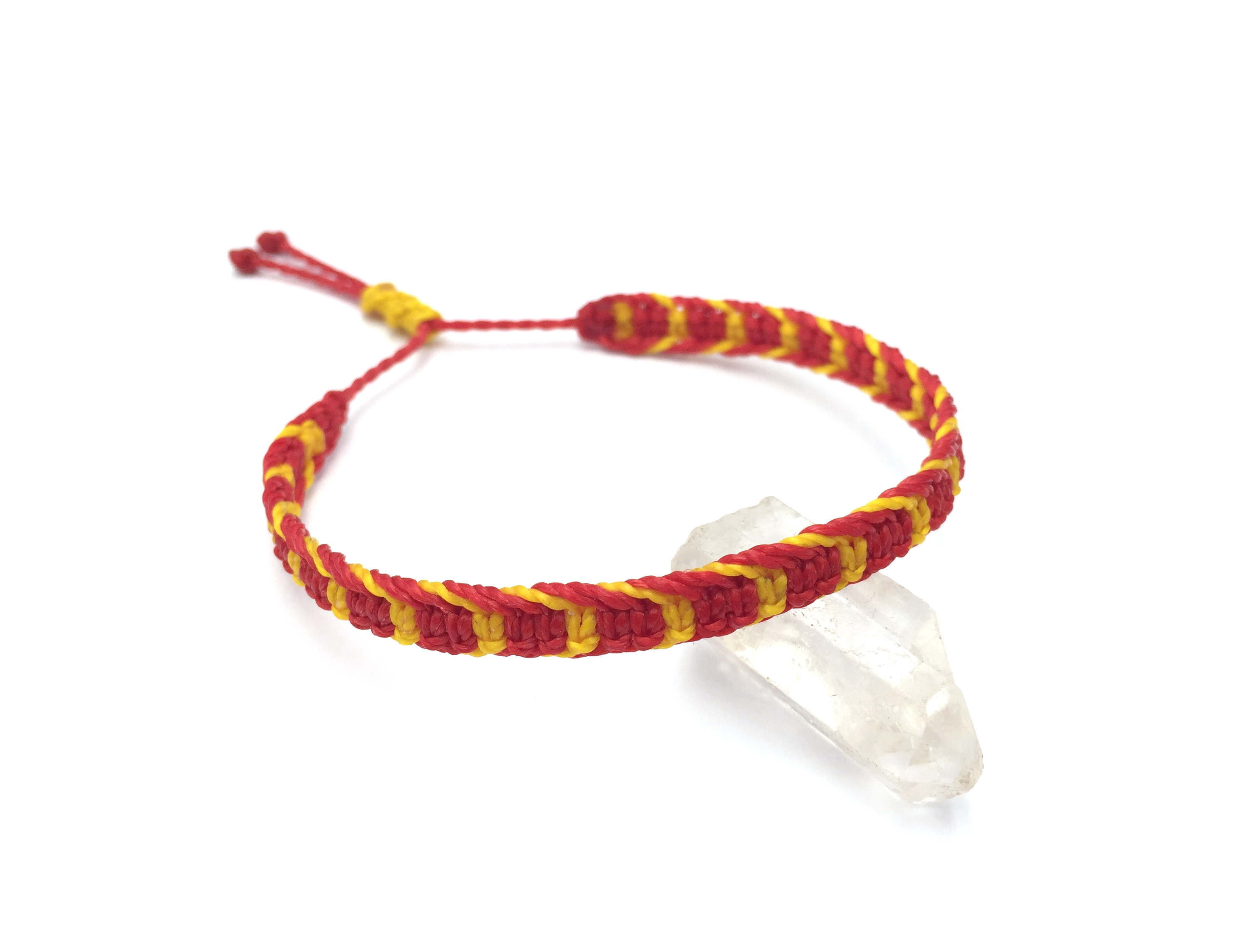 Bracelet Rouge & Jaune Modèle Plat Tissé Main. Ajustable & Résistant à l'eau. Couleur Drapeau Espagne Catalogne Chine.