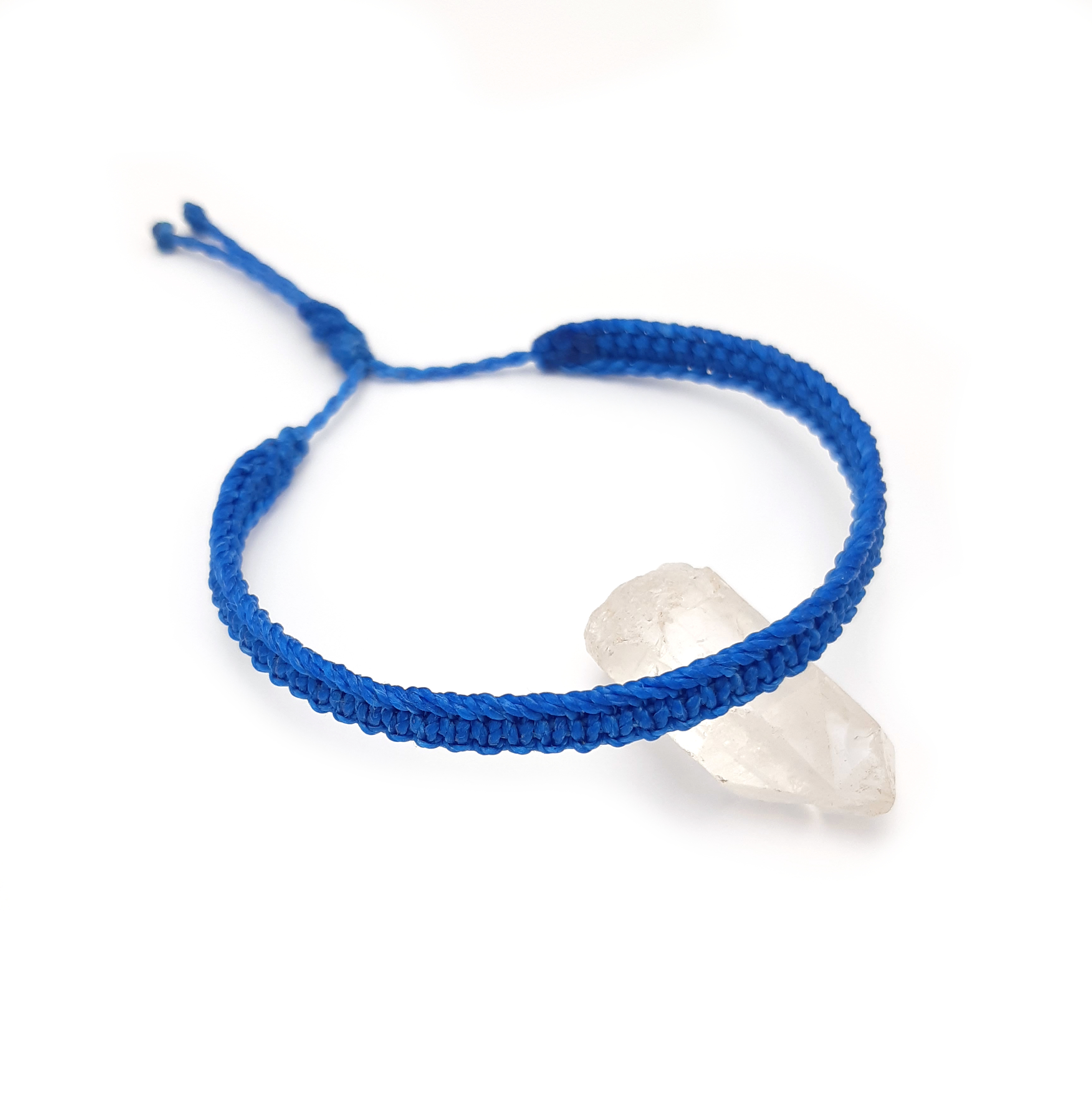 Bracelet Bleu Roi Modèle Plat Tissé Main Avec du Fil Ciré. Ajustable & Résistant à l'eau.