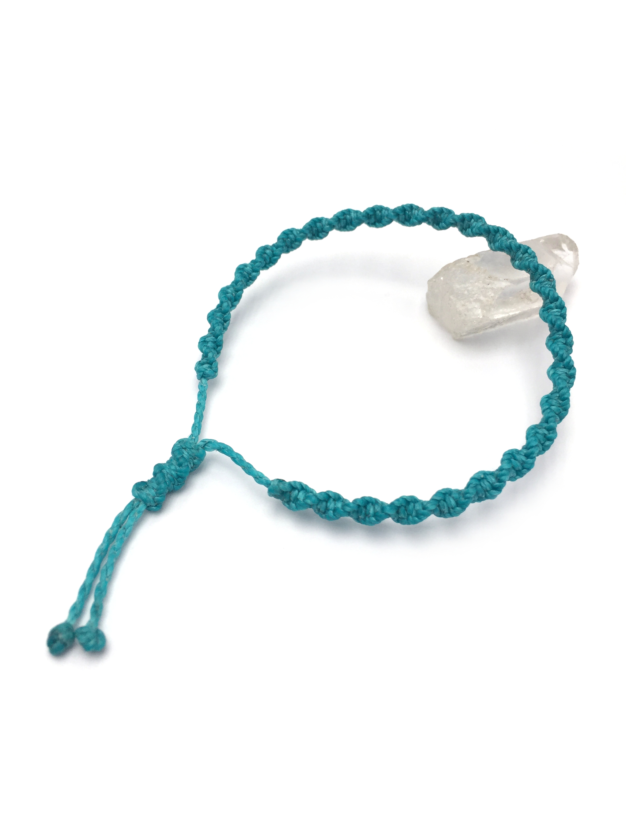 Bracelet Bleu Turquoise Modèle Spirale Tissé Main Avec Du Fil Ciré. Ajustable & Résistant à l'eau.