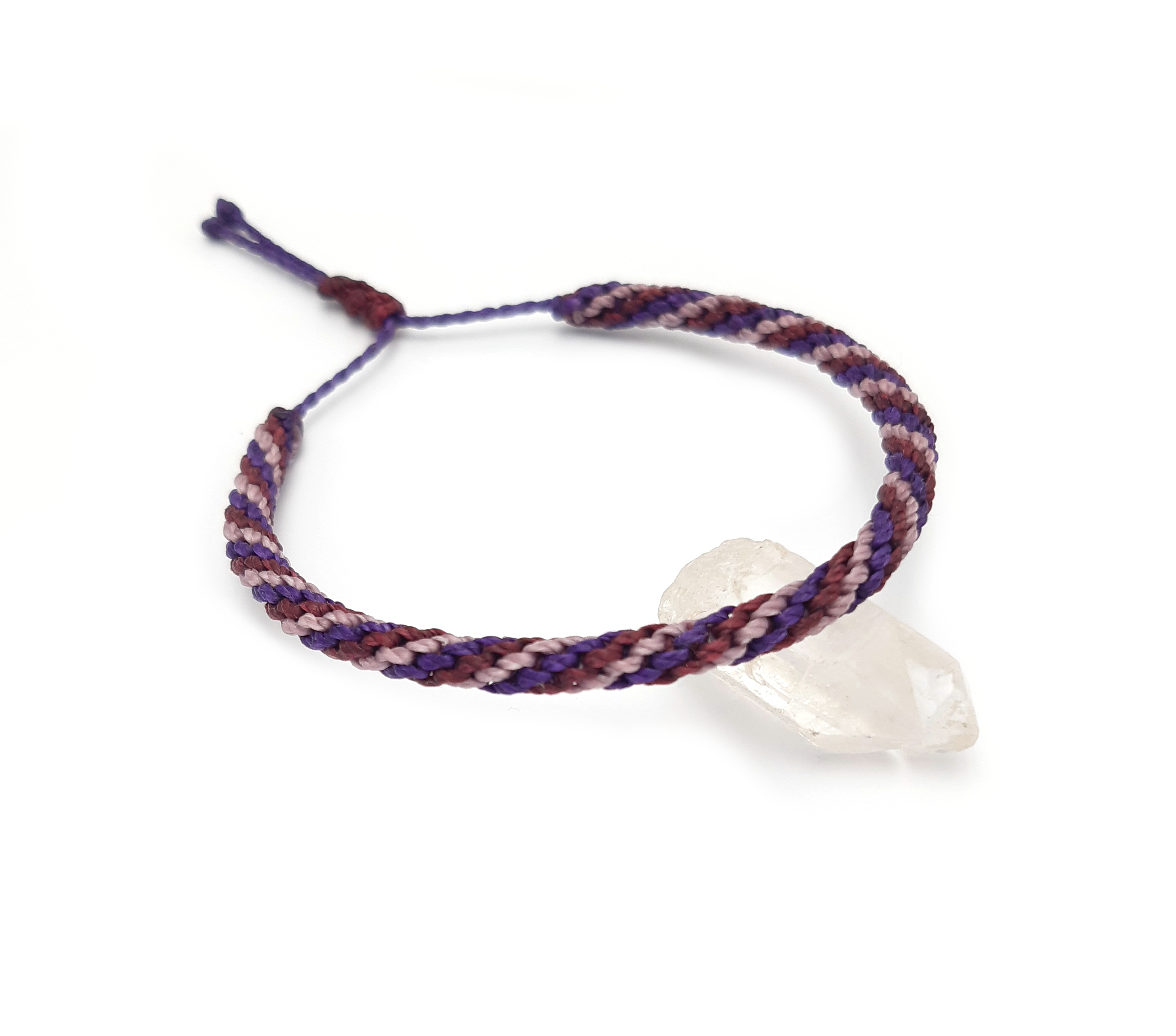 Bracelet Violet Lavande & Prune Modèle Triple Spirale Tissé Main Avec Du Fil Ciré. Ajustable & Résistant à l'eau.