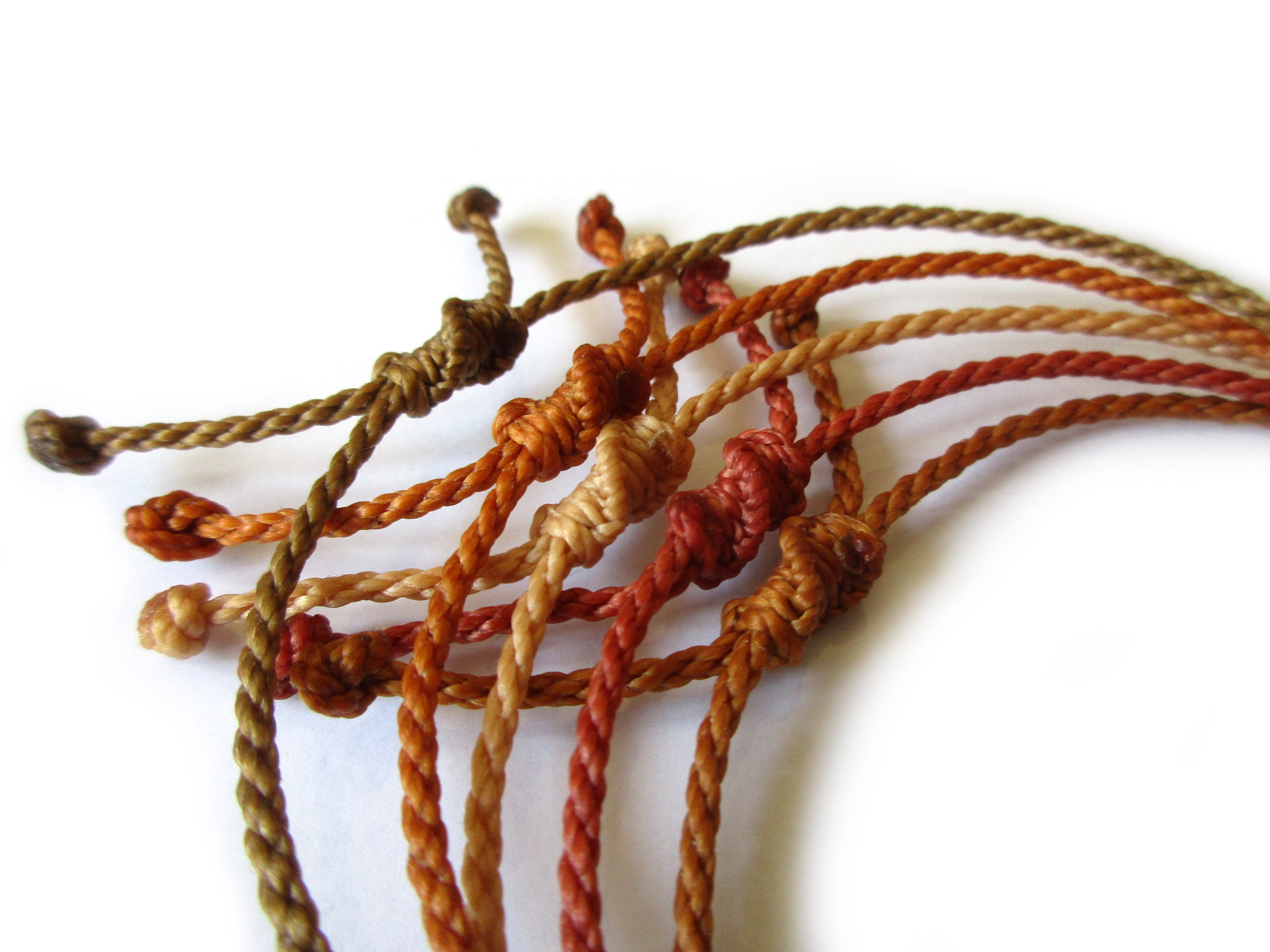 X5 Bracelets Mix Marron Camel Modèle Corde Tressé Main Avec Du Fil Ciré. Résistant à l' Eau & Ajustable Avec Un Nœud Coulissant.