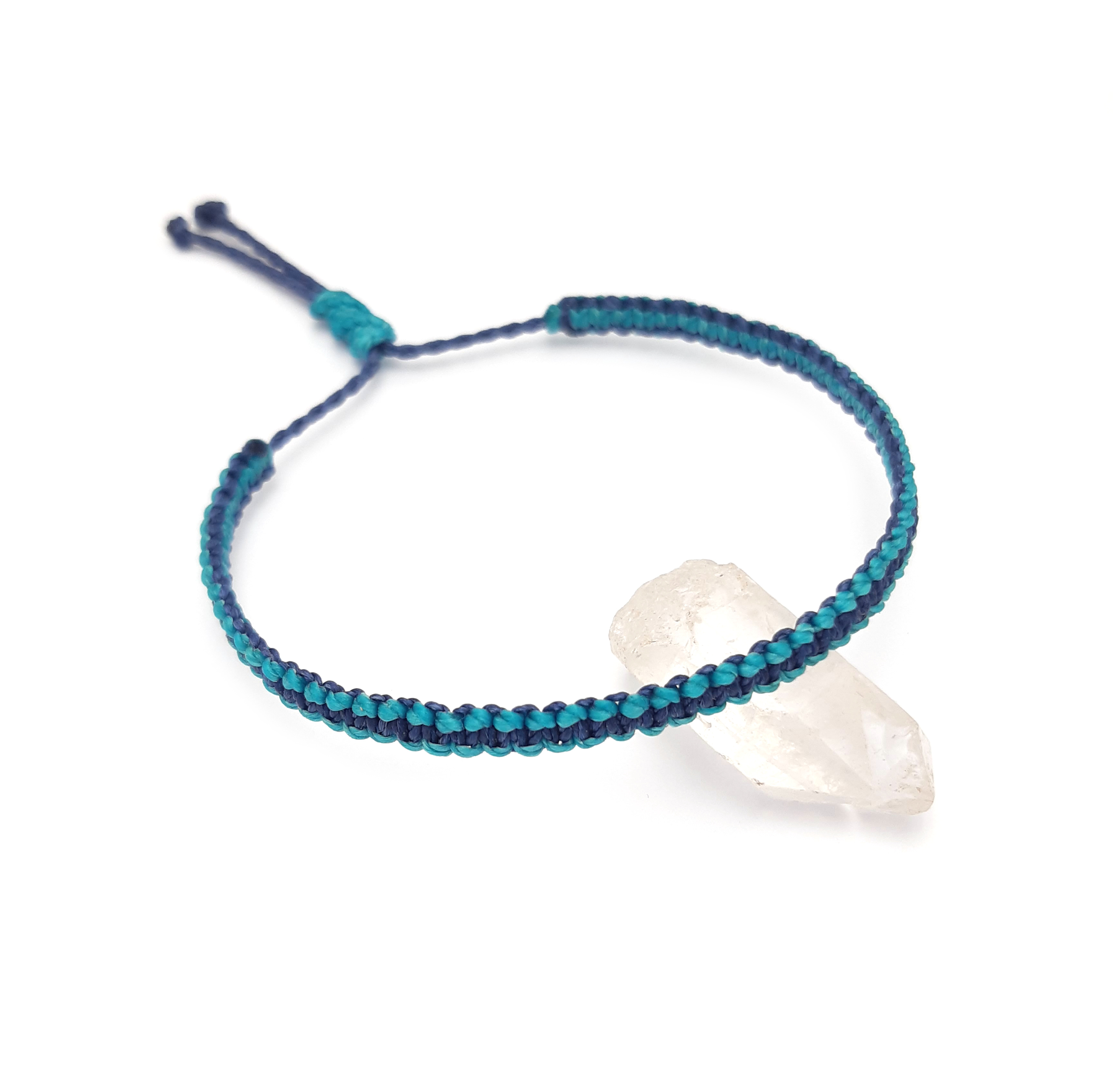 Bracelet Bleu Marine & Bleu Turquoise Modèle Fin Tissé Main Avec Du Fil Ciré. Ajustable & Résistant à l'eau.