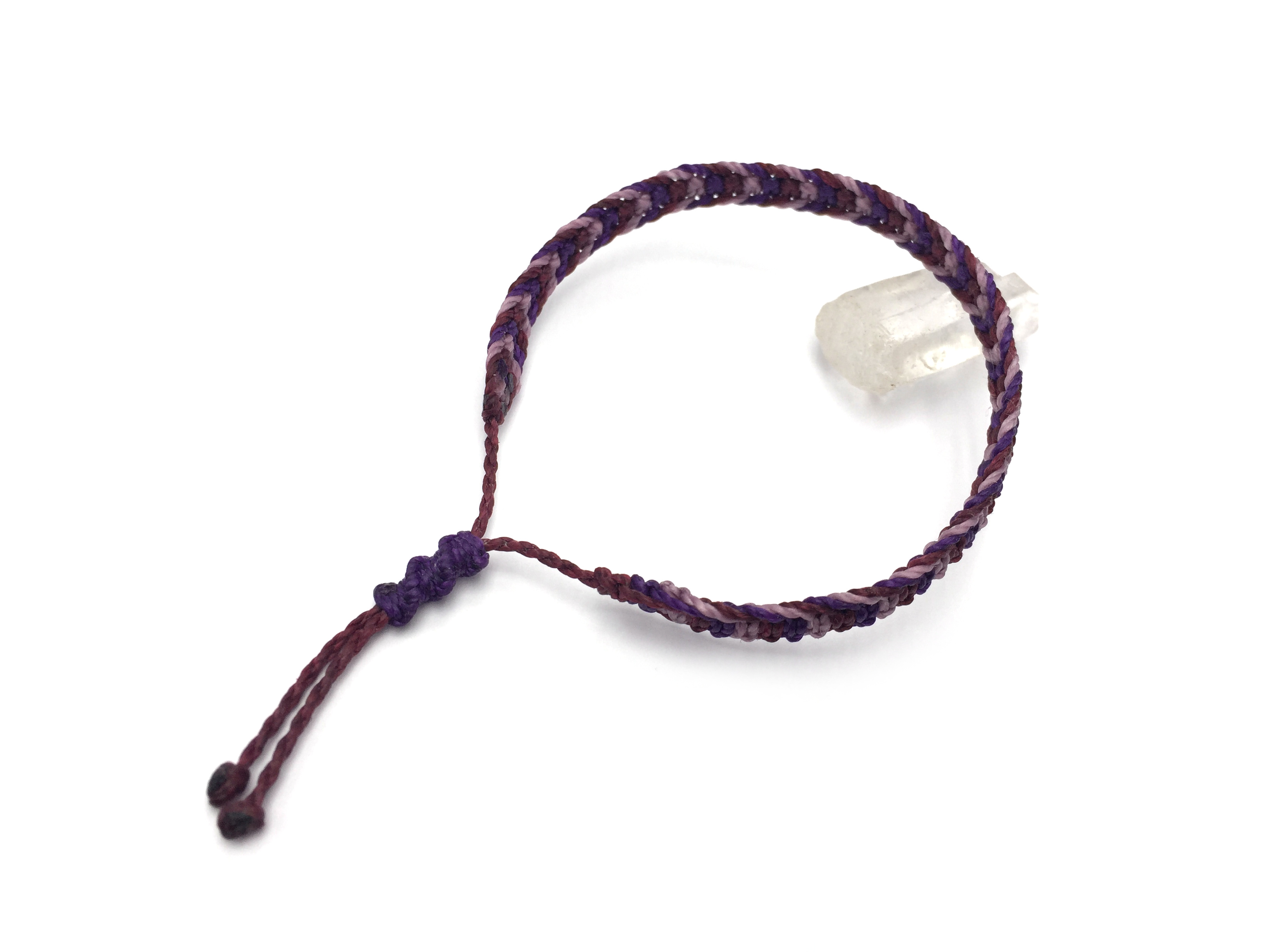  Bracelet Violet Mauve & Prune Modèle Plat Tissé Main Avec du Fil Ciré. Ajustable & Résistant à l'eau. 