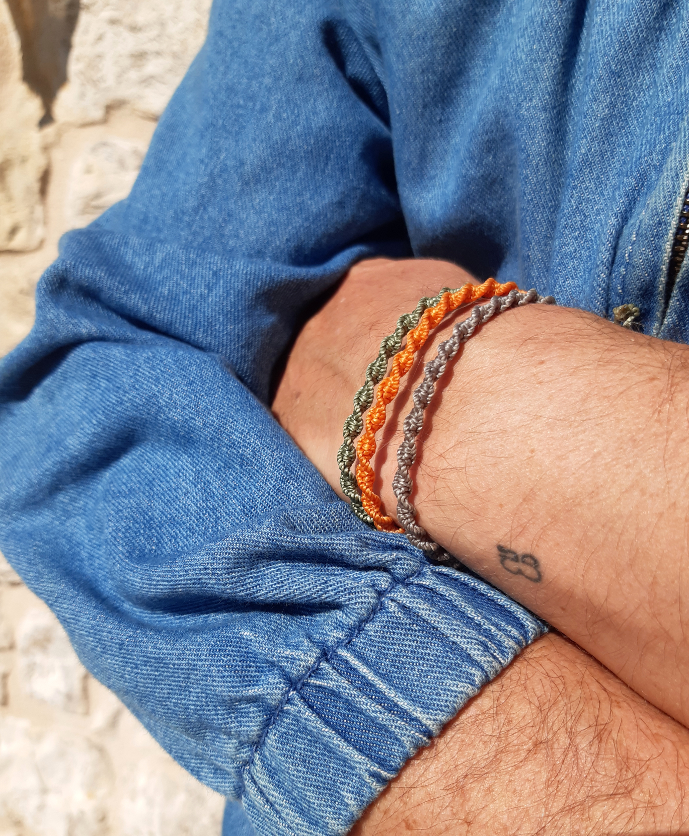  X2 Bracelets Marron Clair Modèle Spirale & Fin Tissés Main Avec Du Fil Ciré. Ajustables & Résistants à l'eau.