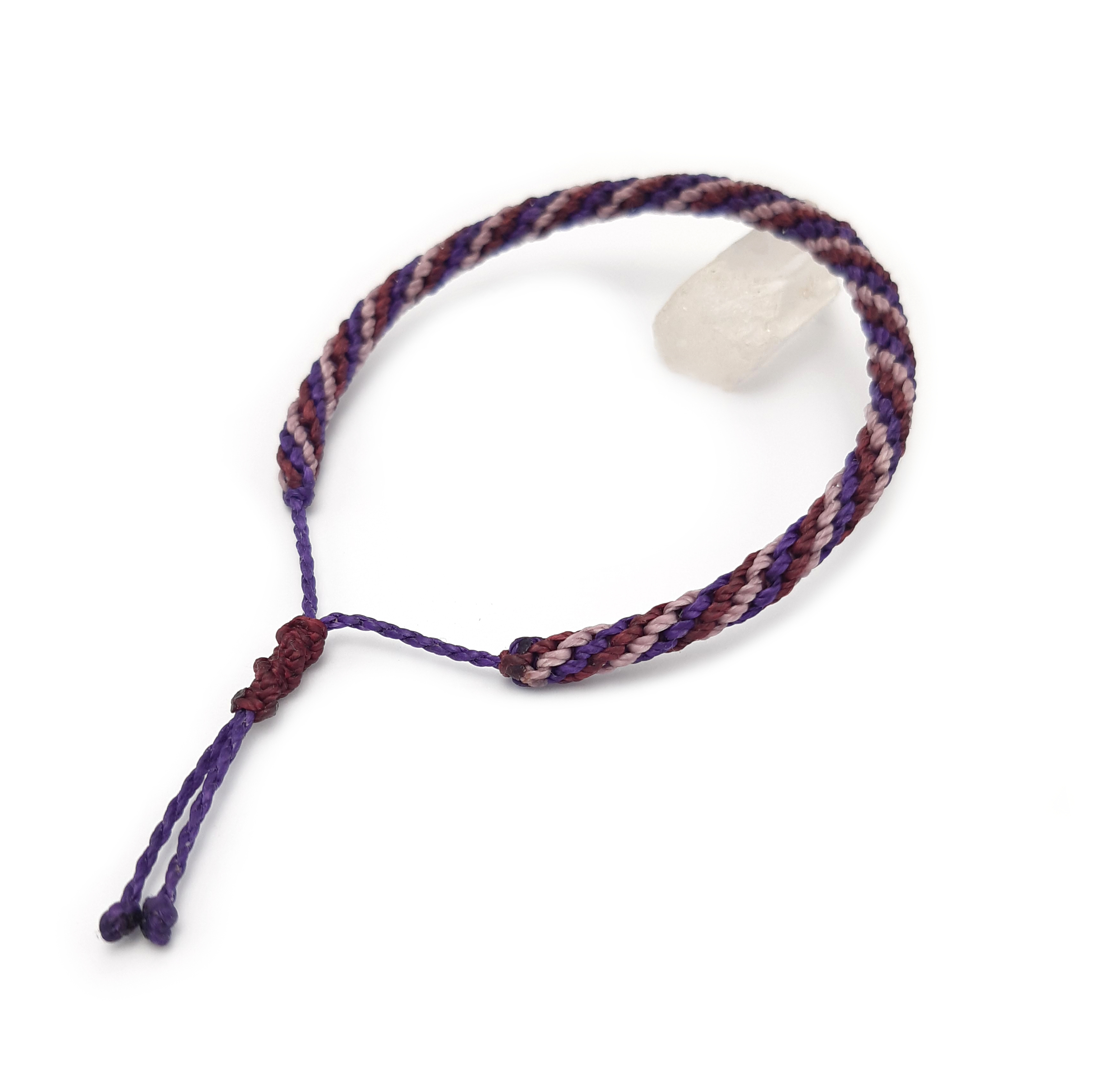 Bracelet Violet Lavande & Prune Modèle Triple Spirale Tissé Main Avec Du Fil Ciré. Ajustable & Résistant à l'eau.