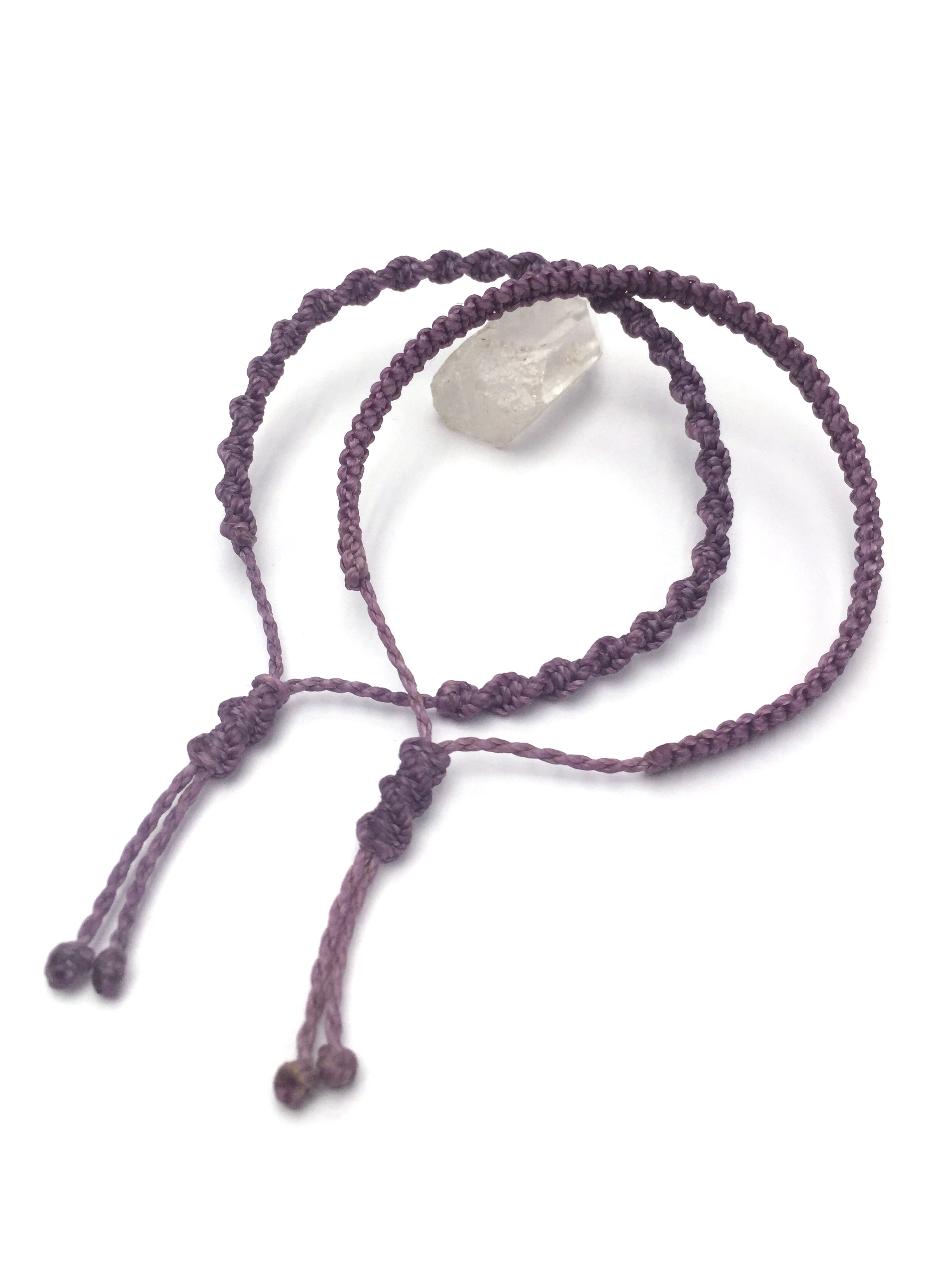  X2 Bracelets Lavande Foncé Modèle Spirale & Fin Tissés Main Avec Du Fil Ciré. Ajustables & Résistants à l'eau.