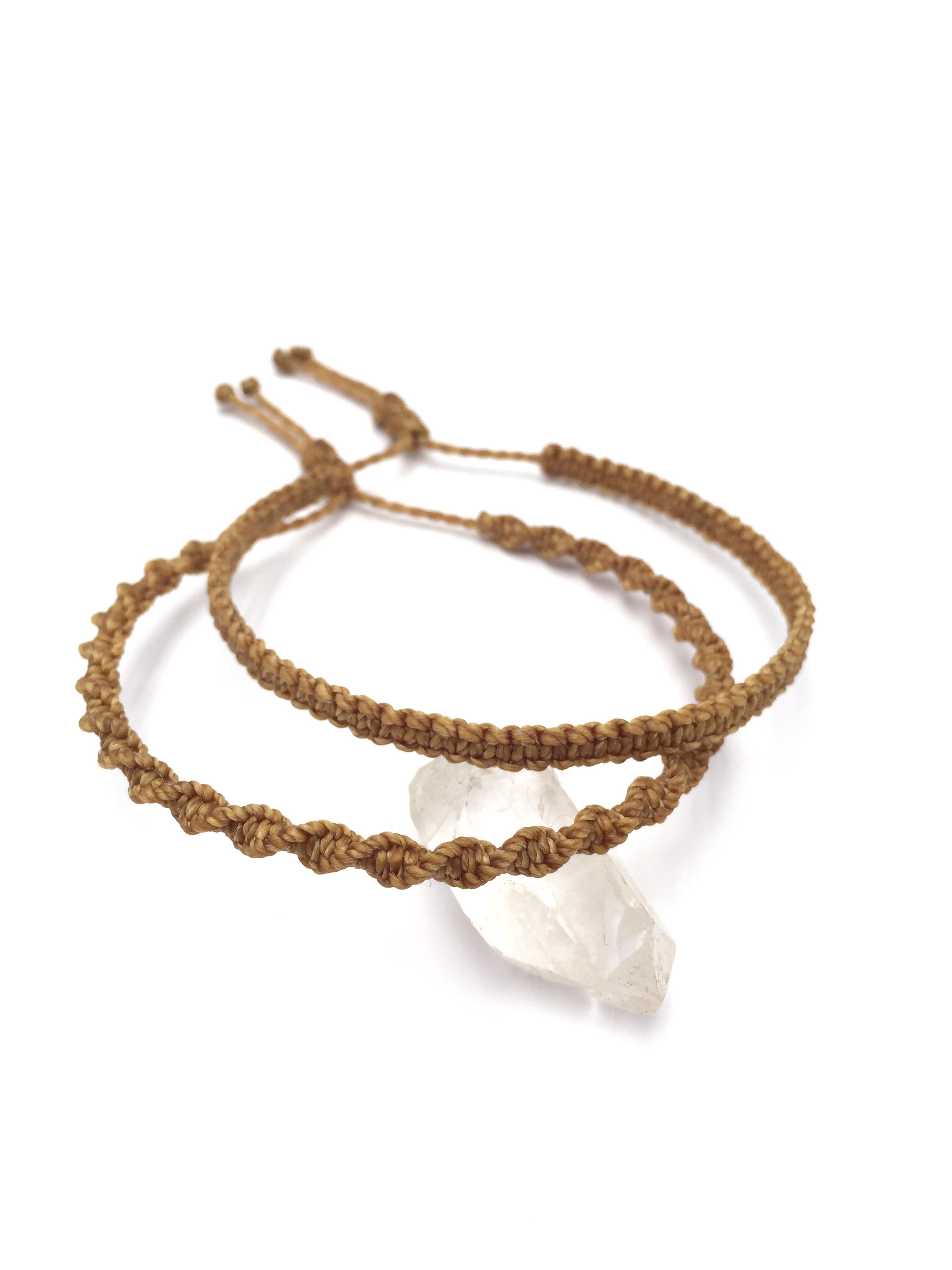  X2 Bracelets Marron Clair Modèle Spirale & Fin Tissés Main Avec Du Fil Ciré. Ajustables & Résistants à l'eau.