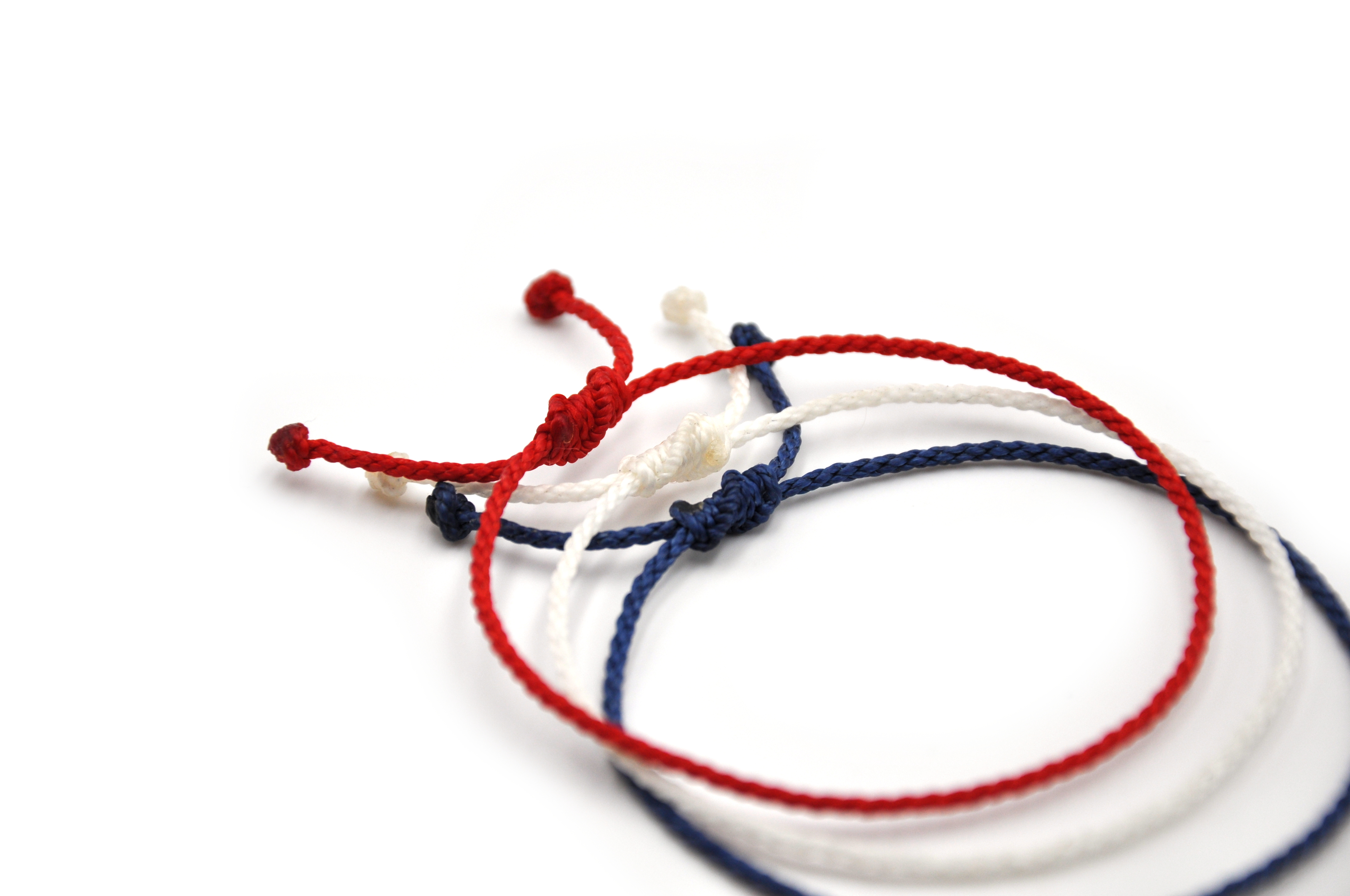 X3 Bracelets Mix Bleu Marine Rouge Blanc Modèle Corde Tressés Main Avec Du Fil Ciré. Résistant à l' Eau & Ajustable. Couleur Drapeau Royaume-Uni États-Unis USA