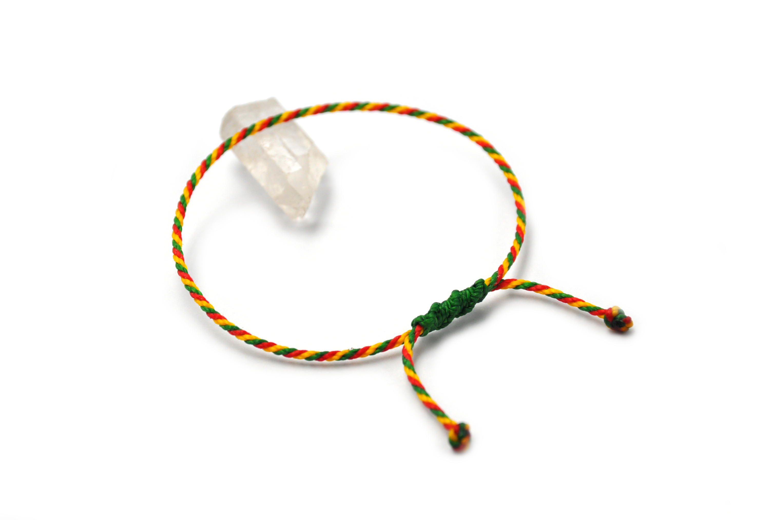  Bracelet Vert Jaune & Rouge Modèle Corde Tressé Main & Ajustable. Couleur Drapeau Bolivie Ghana Mali.