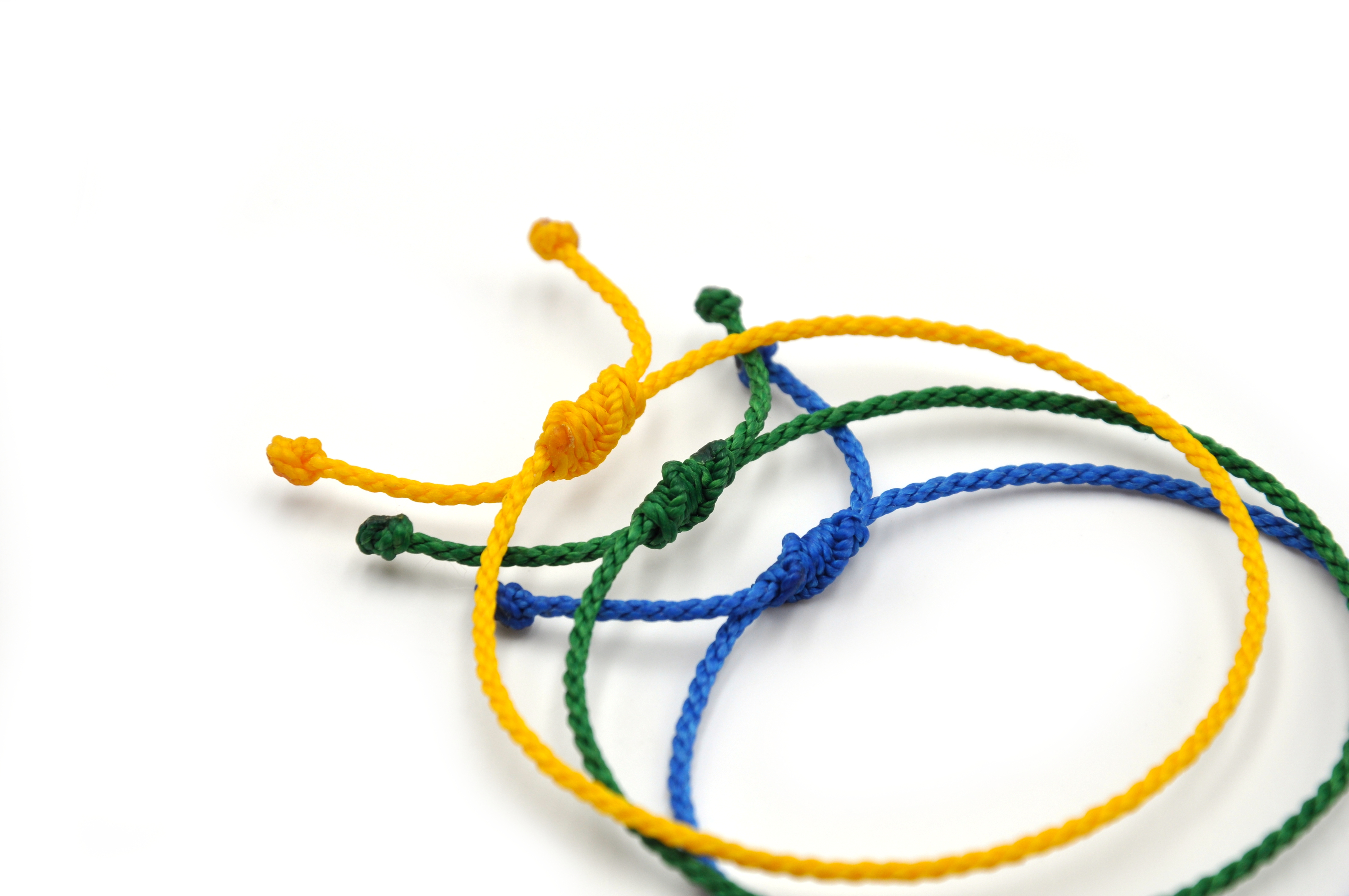 X3 Bracelets Mix Vert Jaune & Bleu Modèle Corde Tressés Main Avec Du Fil Ciré. Résistant à l' Eau & Ajustable. Couleur Drapeau Brésil.