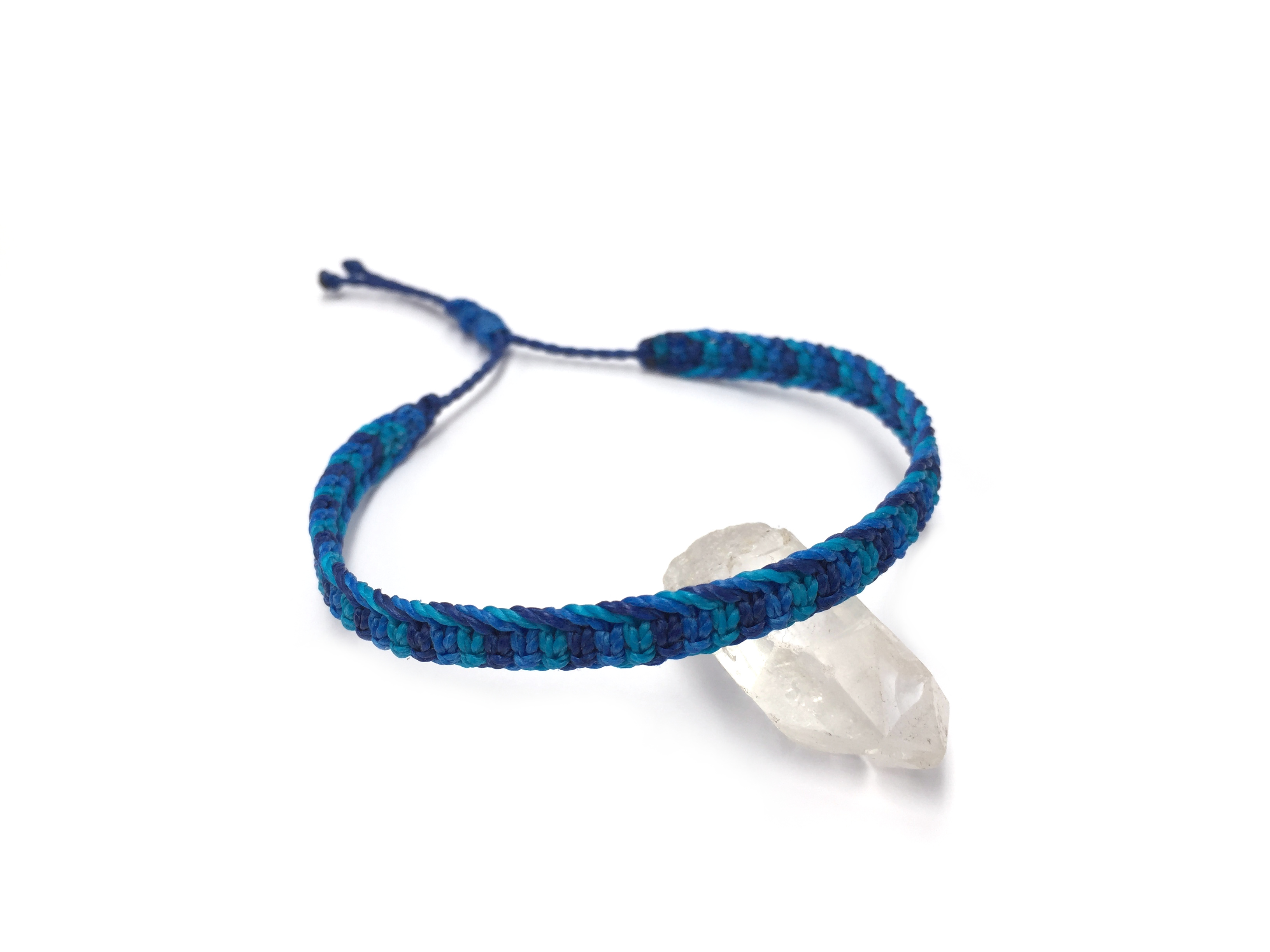  Bracelet Bleu (3 Nuances) Modèle Plat Tissé Main Avec Du Fil Ciré. Ajustable & Résistant à l'eau.