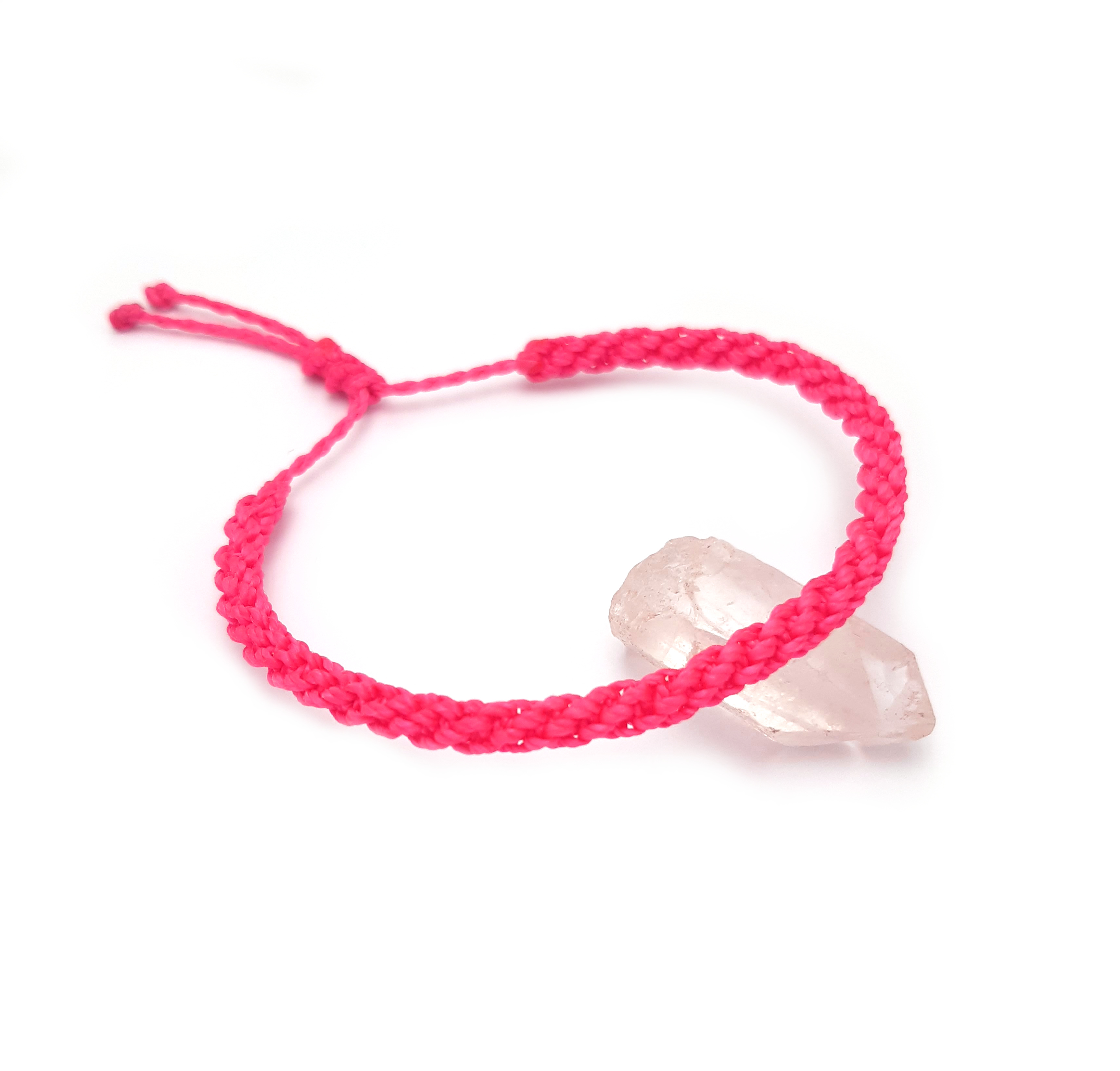 Bracelet Rose Fluo Modèle Double Spirale Tissé Main Avec Du Fil Ciré. Ajustable & Résistant à l'eau.