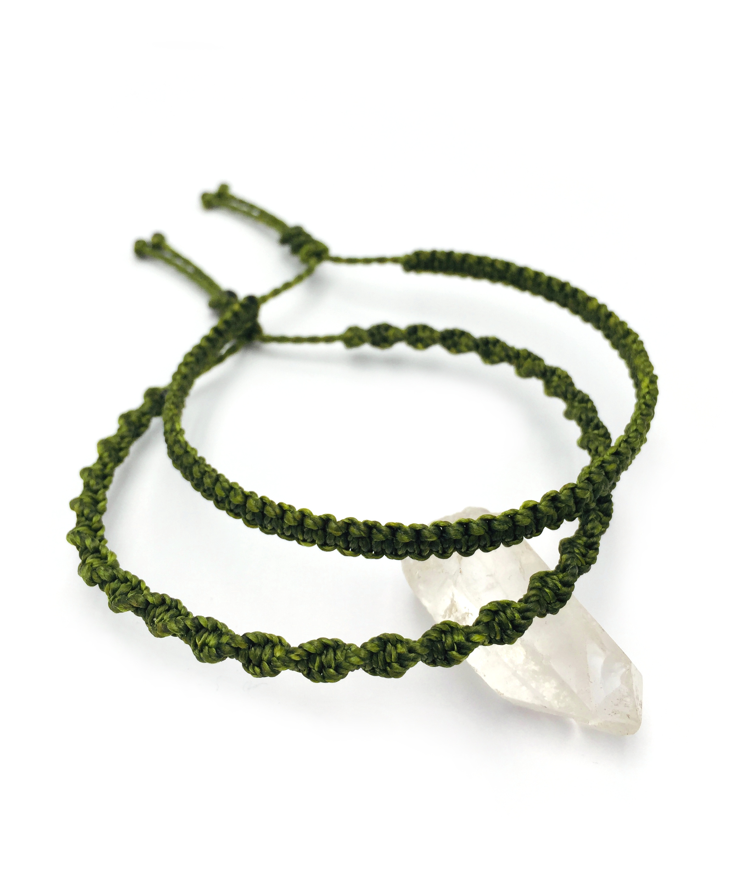  X2 Bracelets Vert Kaki Tissés Main Avec Du Fil Ciré. Tissage Spirale & Plat Ajustables & Résistants à l'eau.