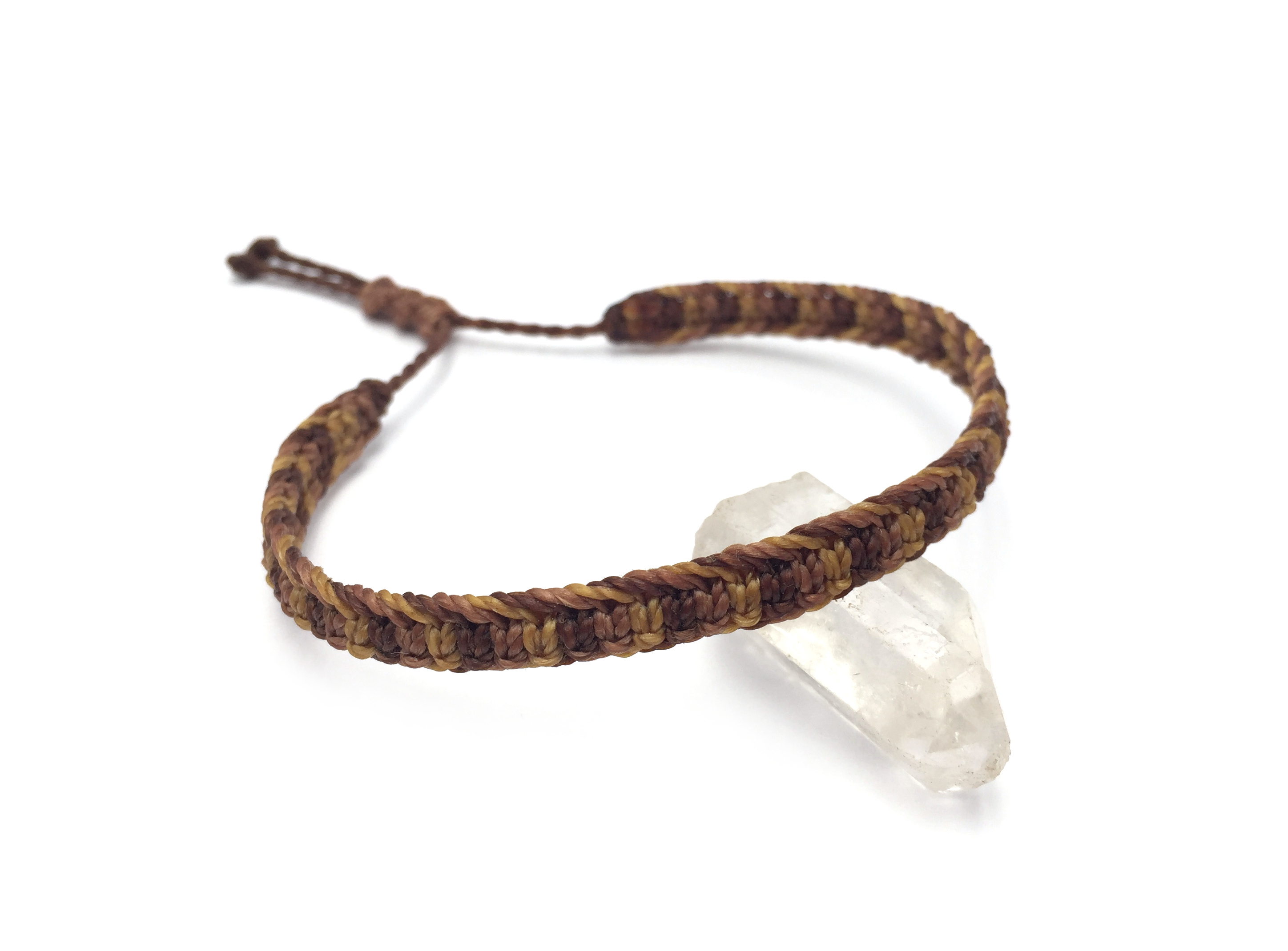 Bracelet Marron (3 Nuances) Modèle Plat Tissé Main Avec Du Fil Ciré. Ajustable & Résistant à l'eau.