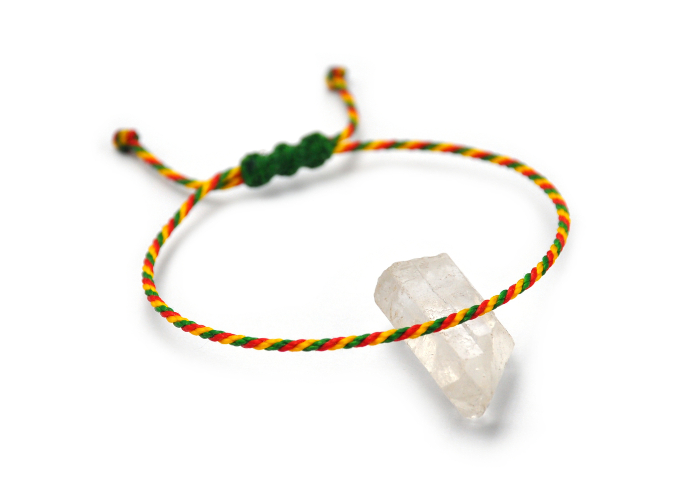  Bracelet Vert Jaune & Rouge Modèle Corde Tressé Main & Ajustable. Couleur Drapeau Bolivie Ghana Mali.