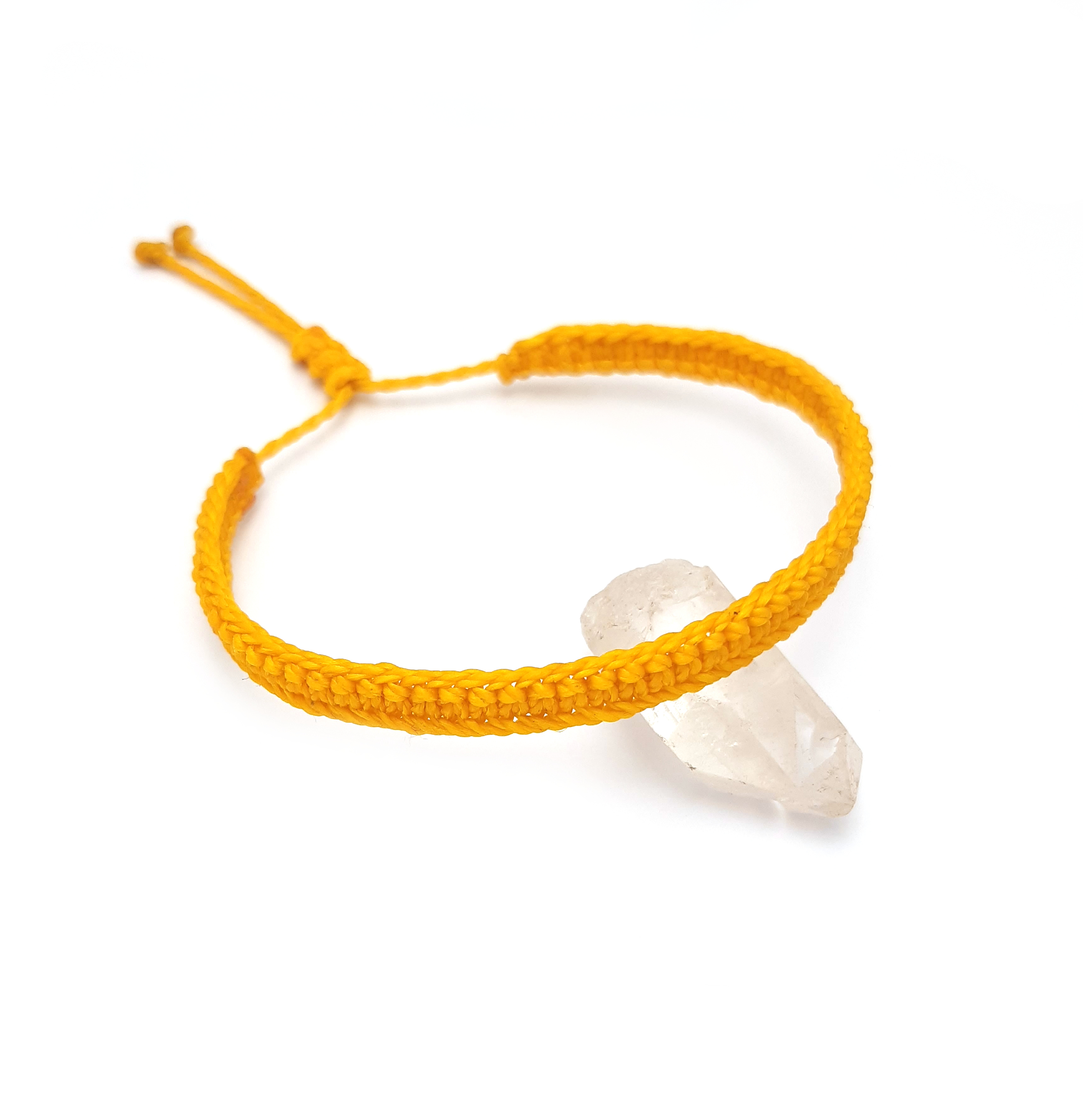  Bracelet Jaune Modèle Plat Tissé Main Avec du Fil Ciré. Ajustable & Résistant à l'eau. 