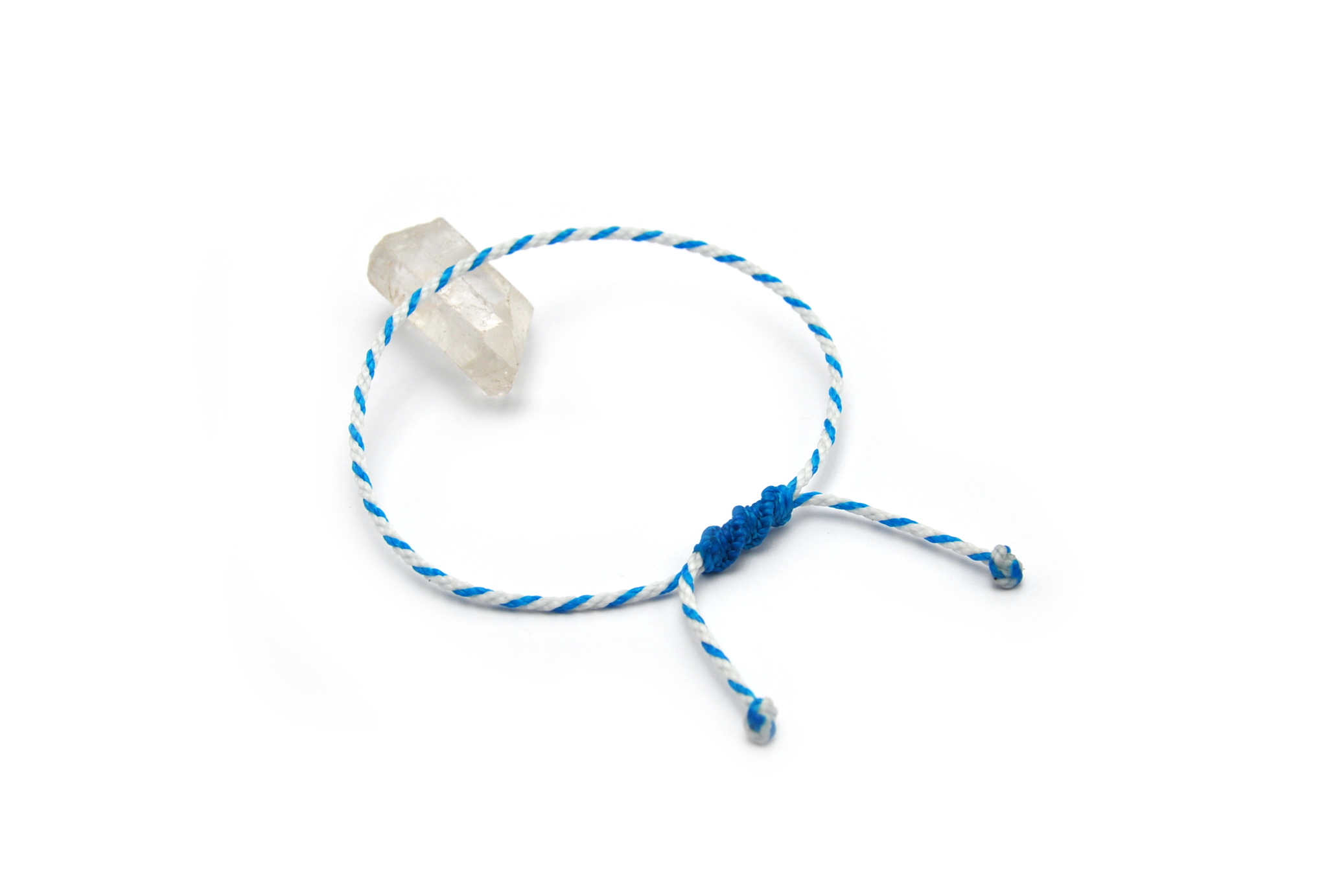  Bracelet Blanc & Bleu Azur Modèle Corde Tressé Main Avec Du Fil Ciré Résistant à l' Eau & Ajustable Avec Un Nœud Coulissant