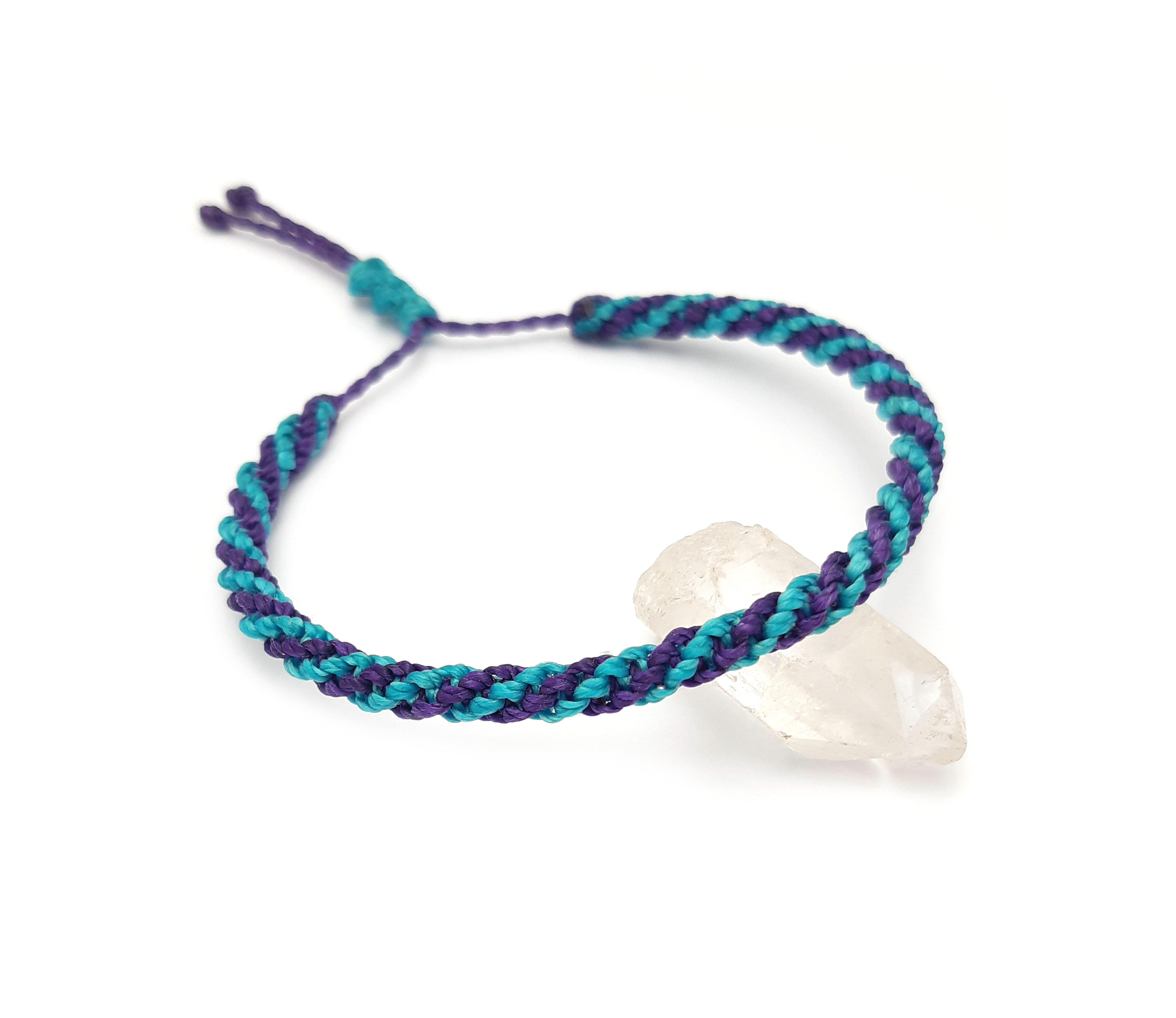 Bracelet Violet & Bleu Turquoise Modèle Double Spirale Tissé Main Avec Du Fil Ciré. Ajustable & Résistant à l'eau.