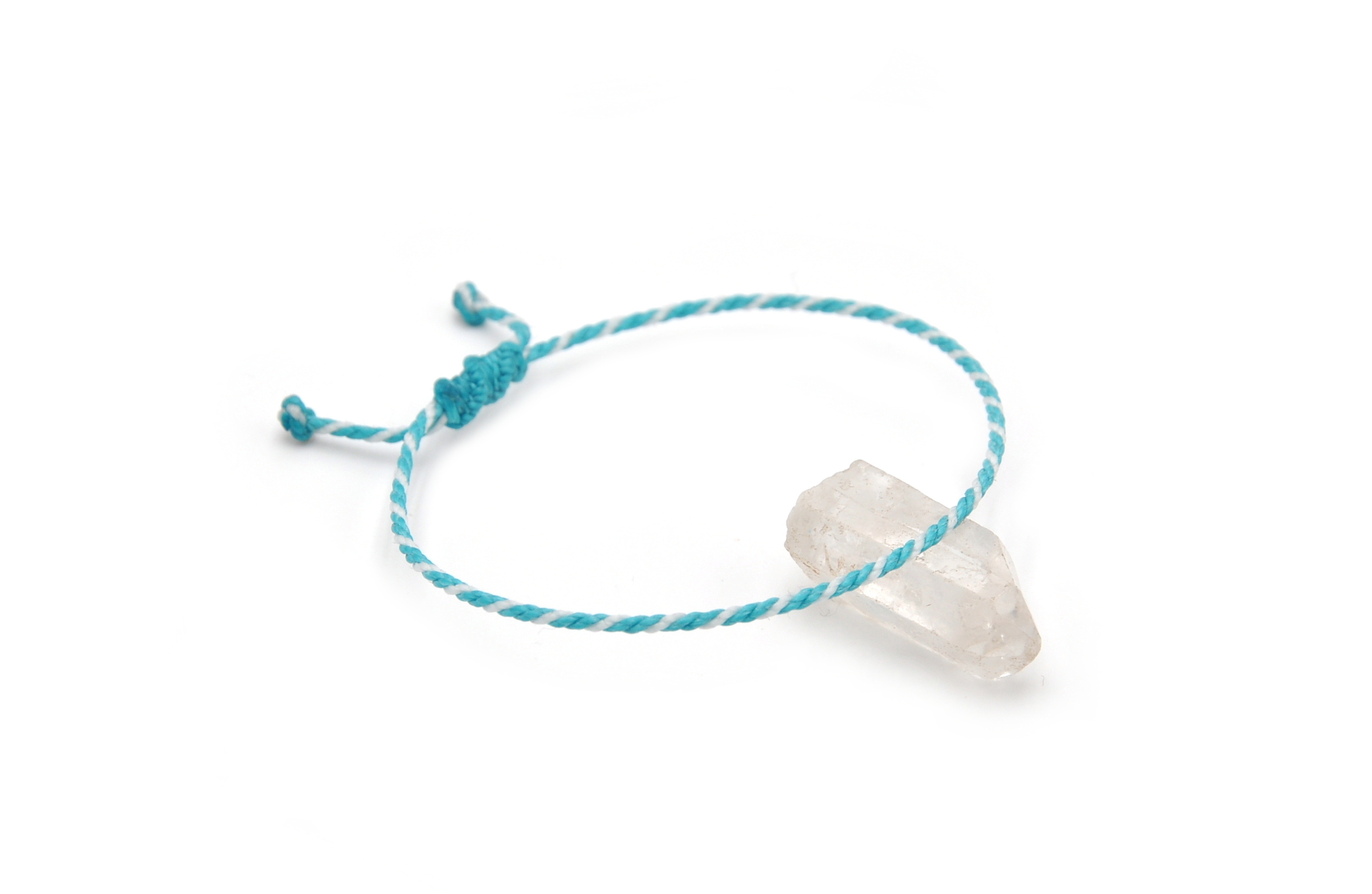 Bracelet Bleu Turquoise & Blanc Modèle Corde Tressé Main Avec Du Fil Ciré Résistant à l' Eau & Ajustable Avec Un Nœud Coulissant