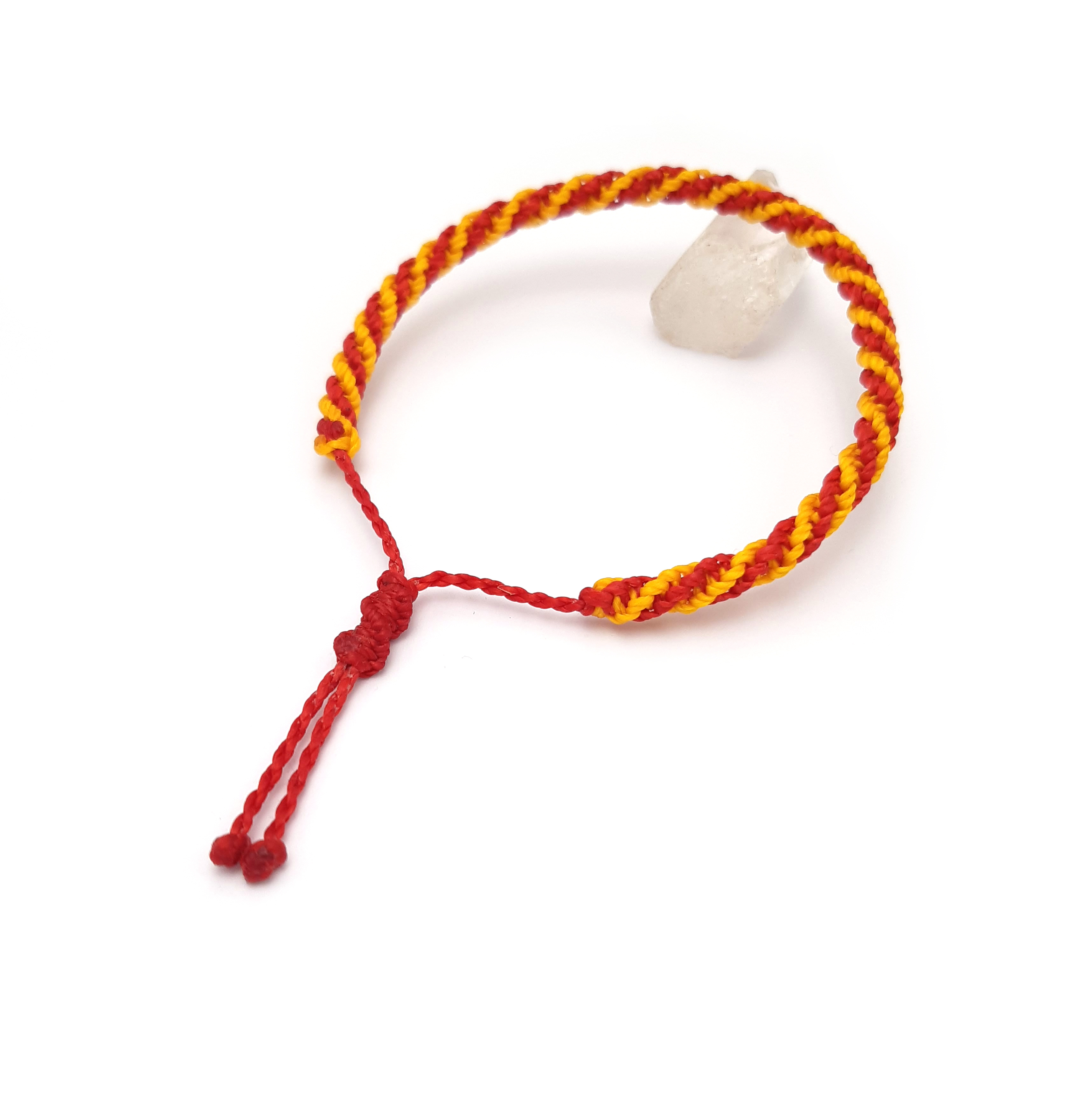 Bracelet Rouge & Jaune Modèle Double Spirale Tissé Main Avec Du Fil Ciré. Couleur Drapeau Espagne Catalogne Chine.