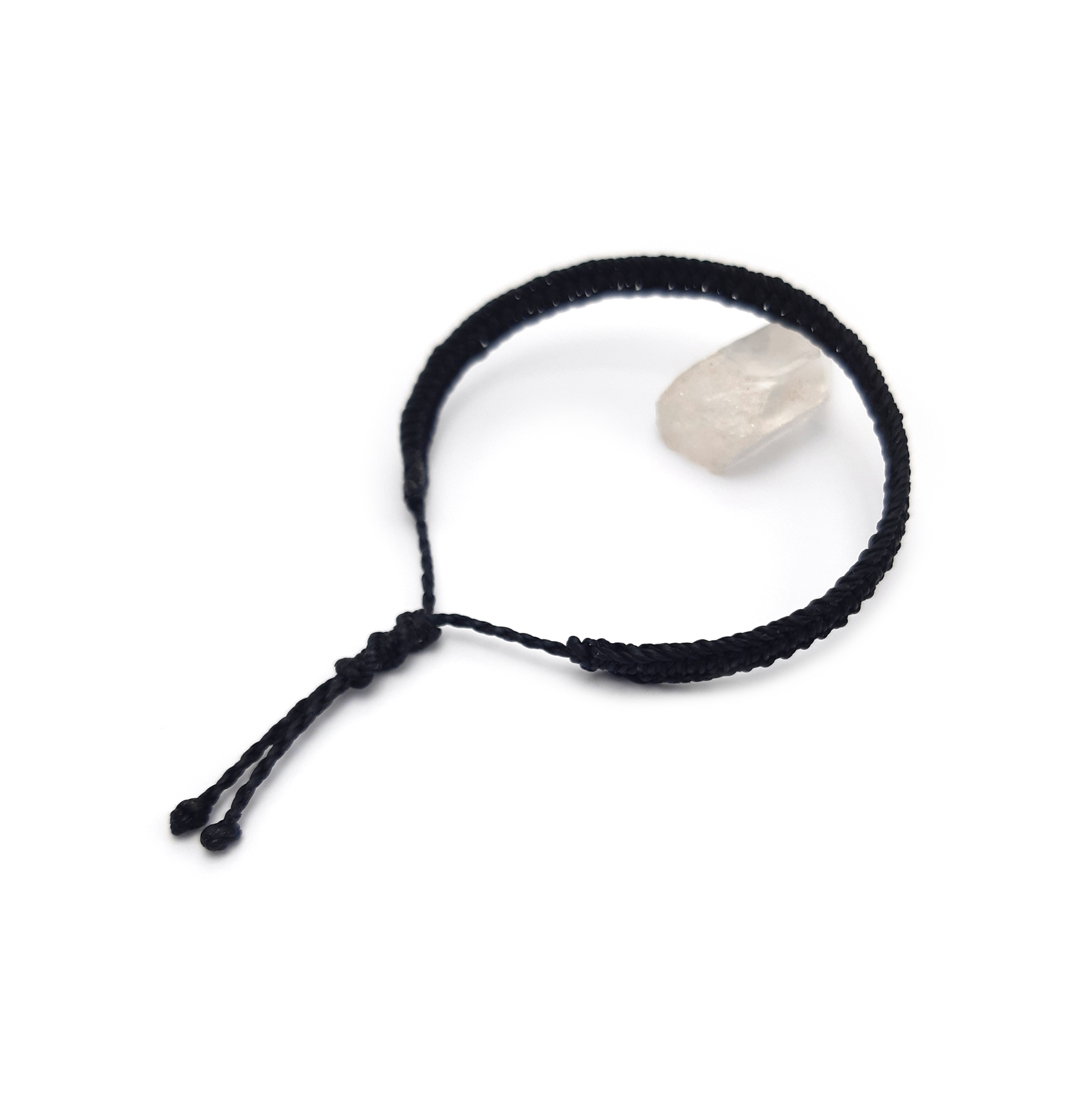  Bracelet Noir Modèle Plat Tissé Main Avec du Fil Ciré. Ajustable & Résistant à l'eau. 