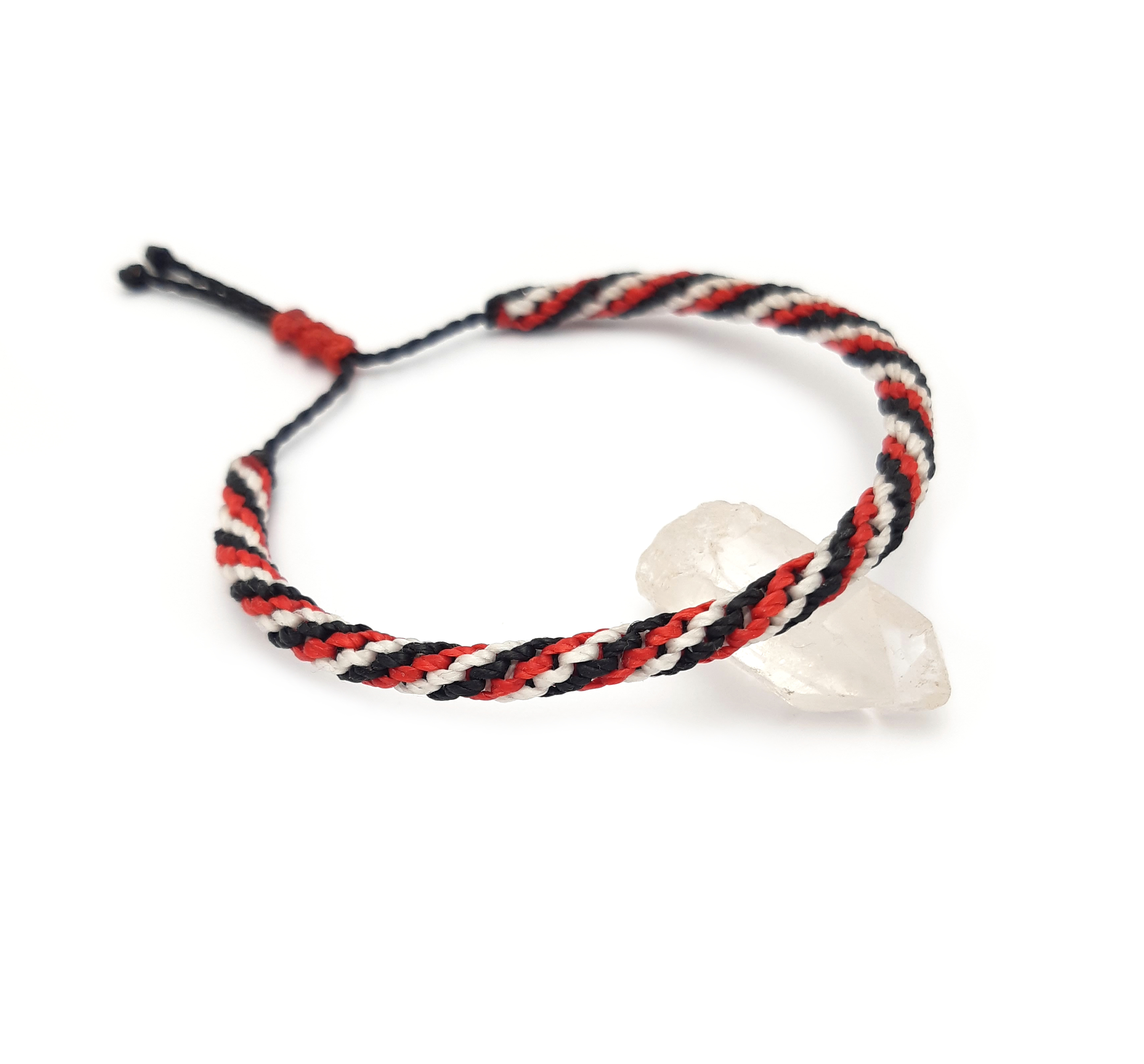 Bracelet Rouge Noir & Blanc Modèle Triple Spirale Tissé Main Avec Du Fil Ciré. Ajustable & Résistant à l'eau.